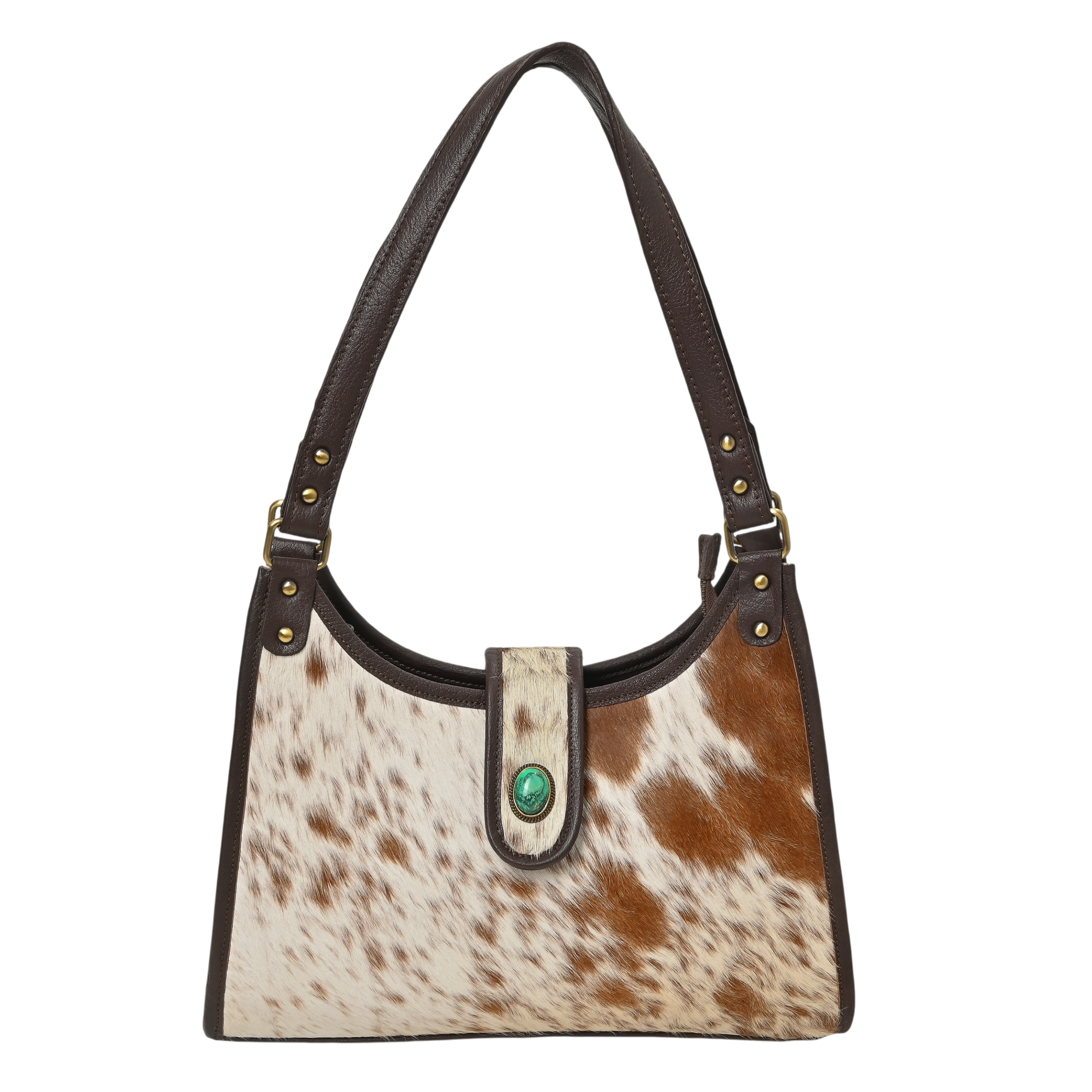Prairie Moon Hair-On Hide Hobo Bag – Cowhide Leather Shoulder Bag with Turquoise Accent