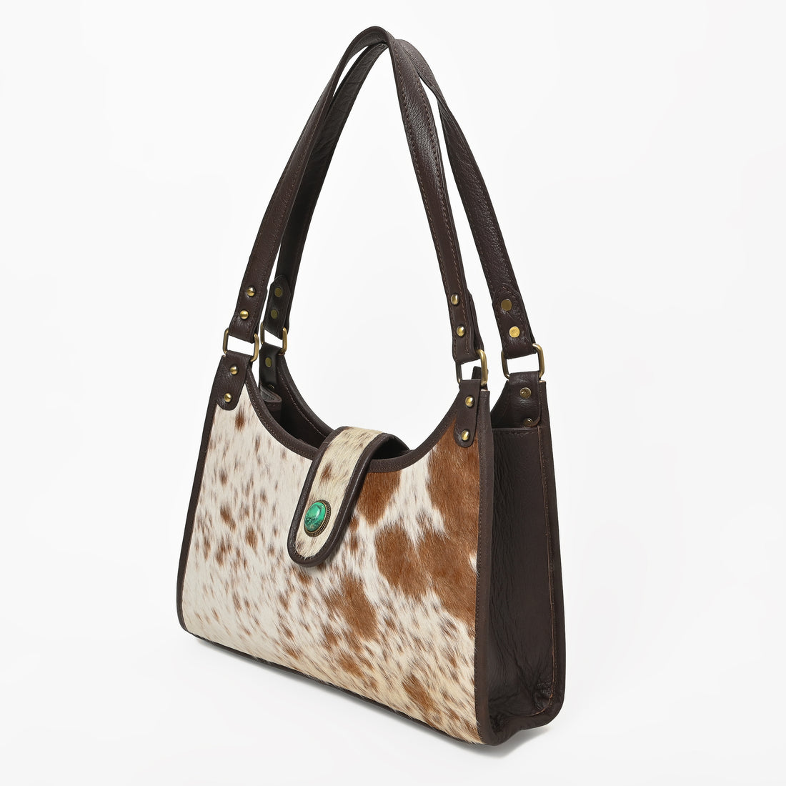 Prairie Moon Hair-On Hide Hobo Bag – Cowhide Leather Shoulder Bag with Turquoise Accent