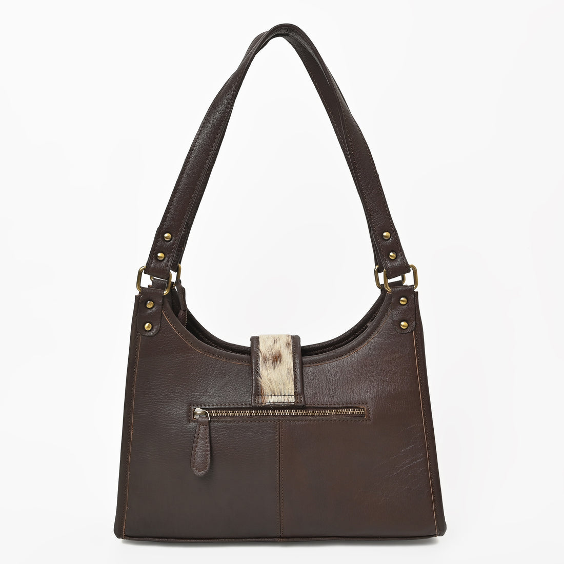 Prairie Moon Hair-On Hide Hobo Bag – Cowhide Leather Shoulder Bag with Turquoise Accent