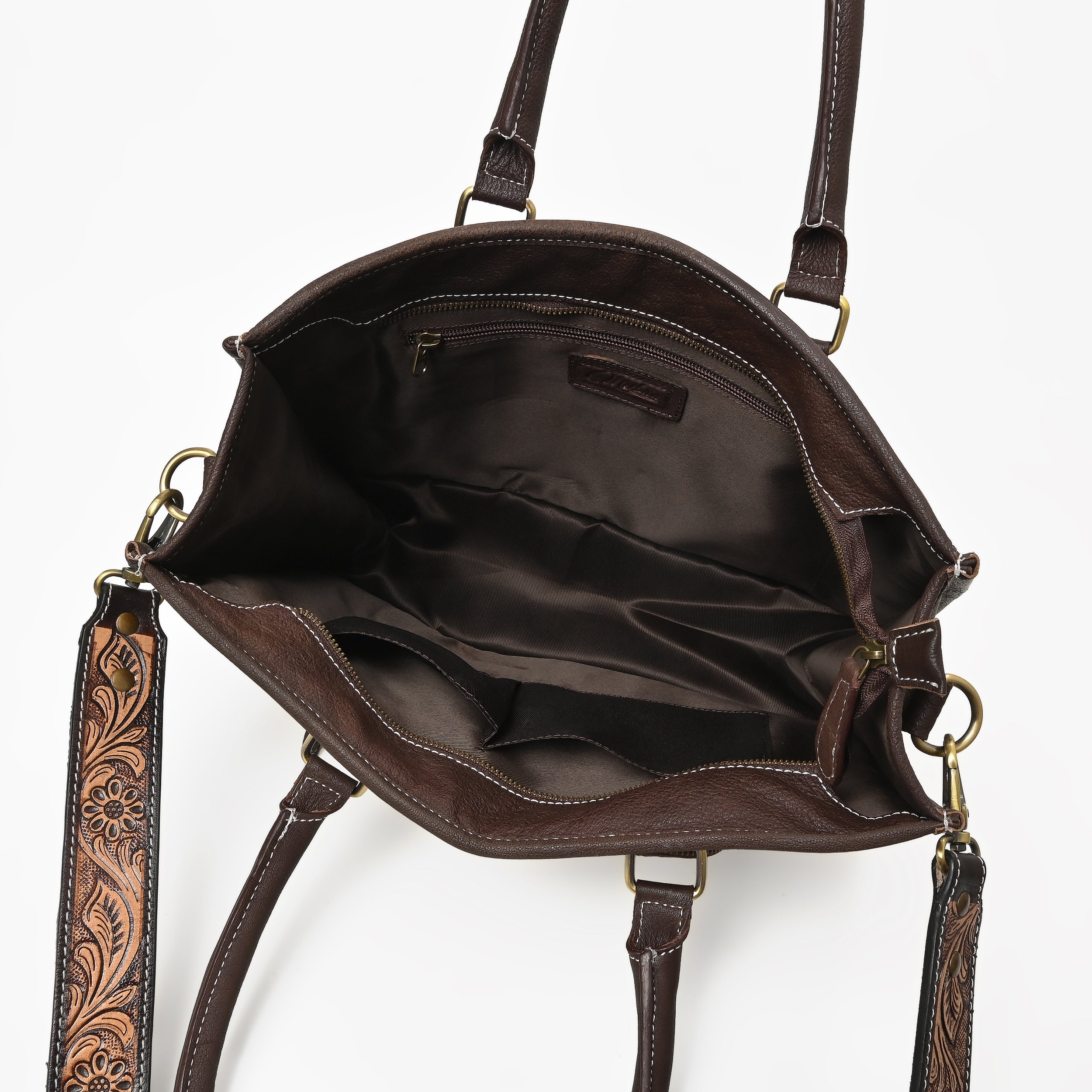 Desert Bloom Western Leather Tote Bag – Cowhide Floral Tooled Handbag with Strap