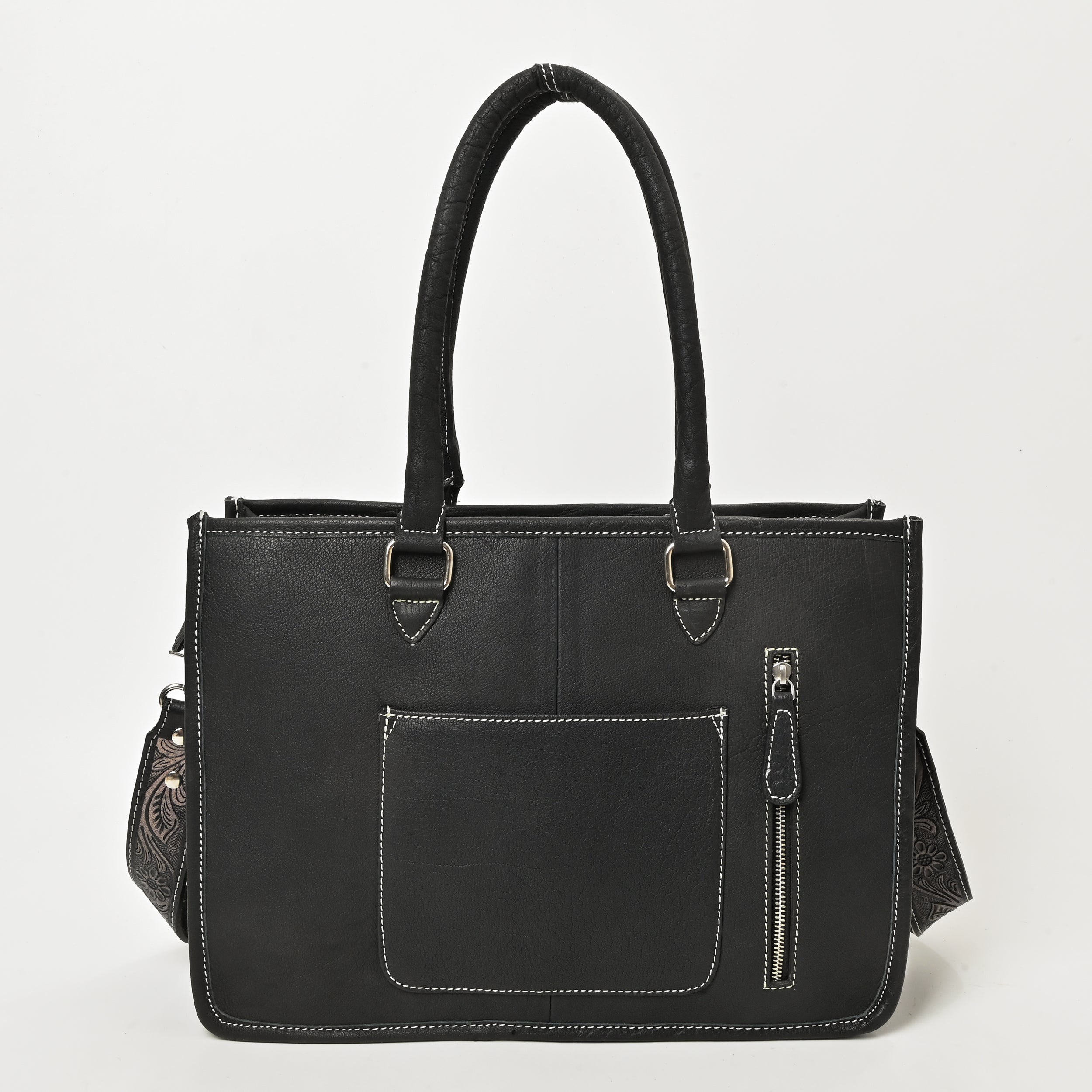 Desert Bloom Western Leather Tote Bag – Cowhide Floral Tooled Handbag with Strap