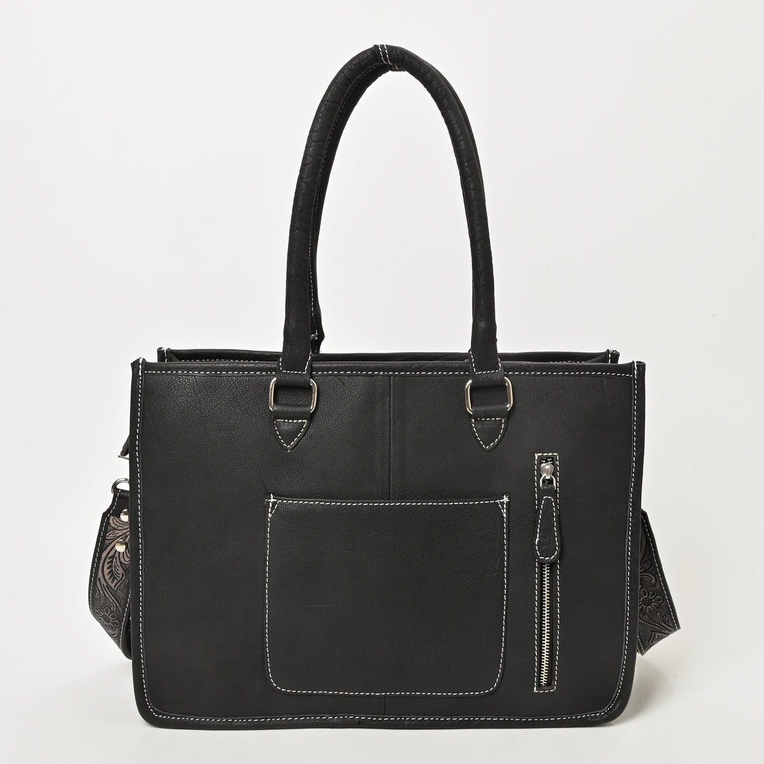 Desert Bloom Western Leather Tote Bag – Cowhide Floral Tooled Handbag with Strap