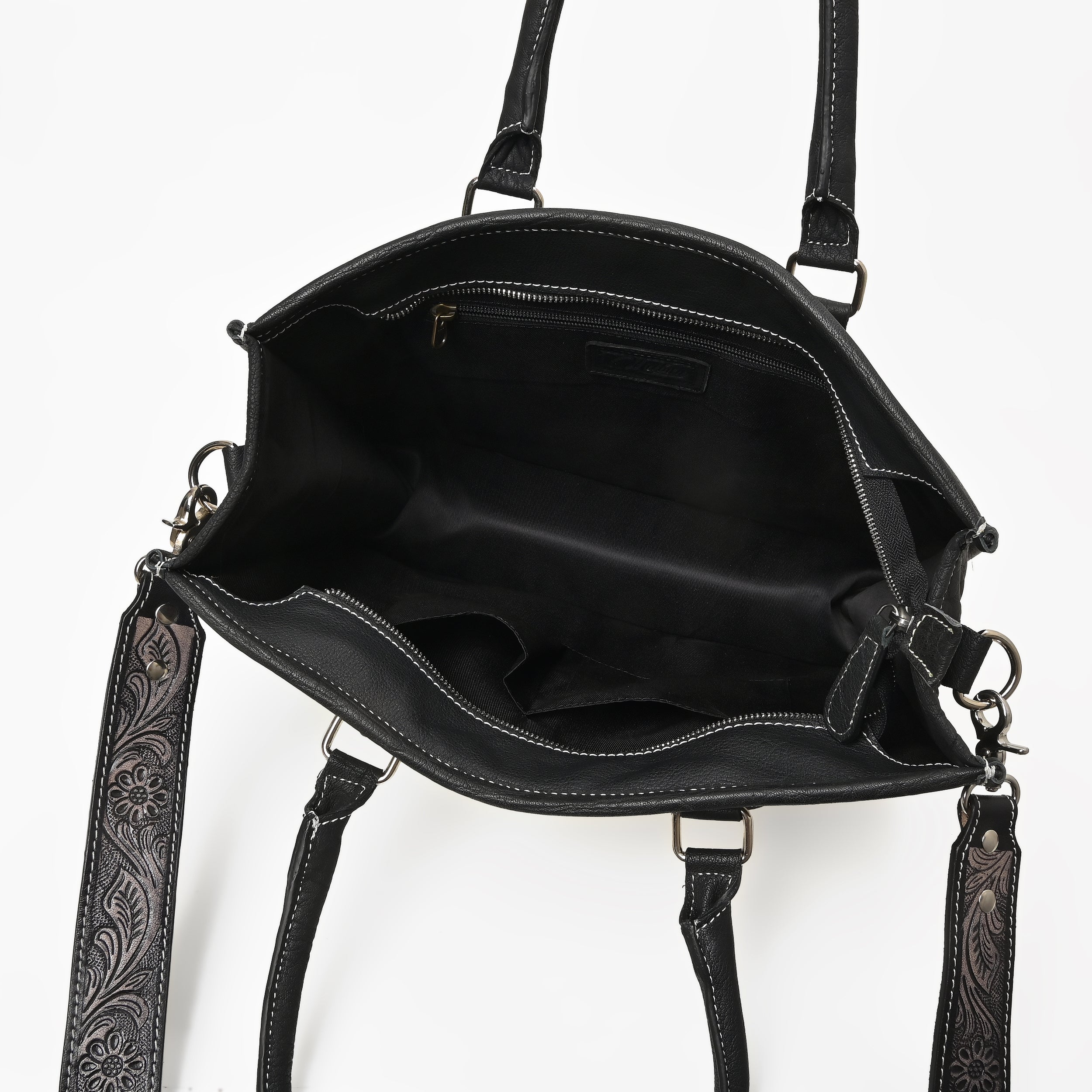 Desert Bloom Western Leather Tote Bag – Cowhide Floral Tooled Handbag with Strap