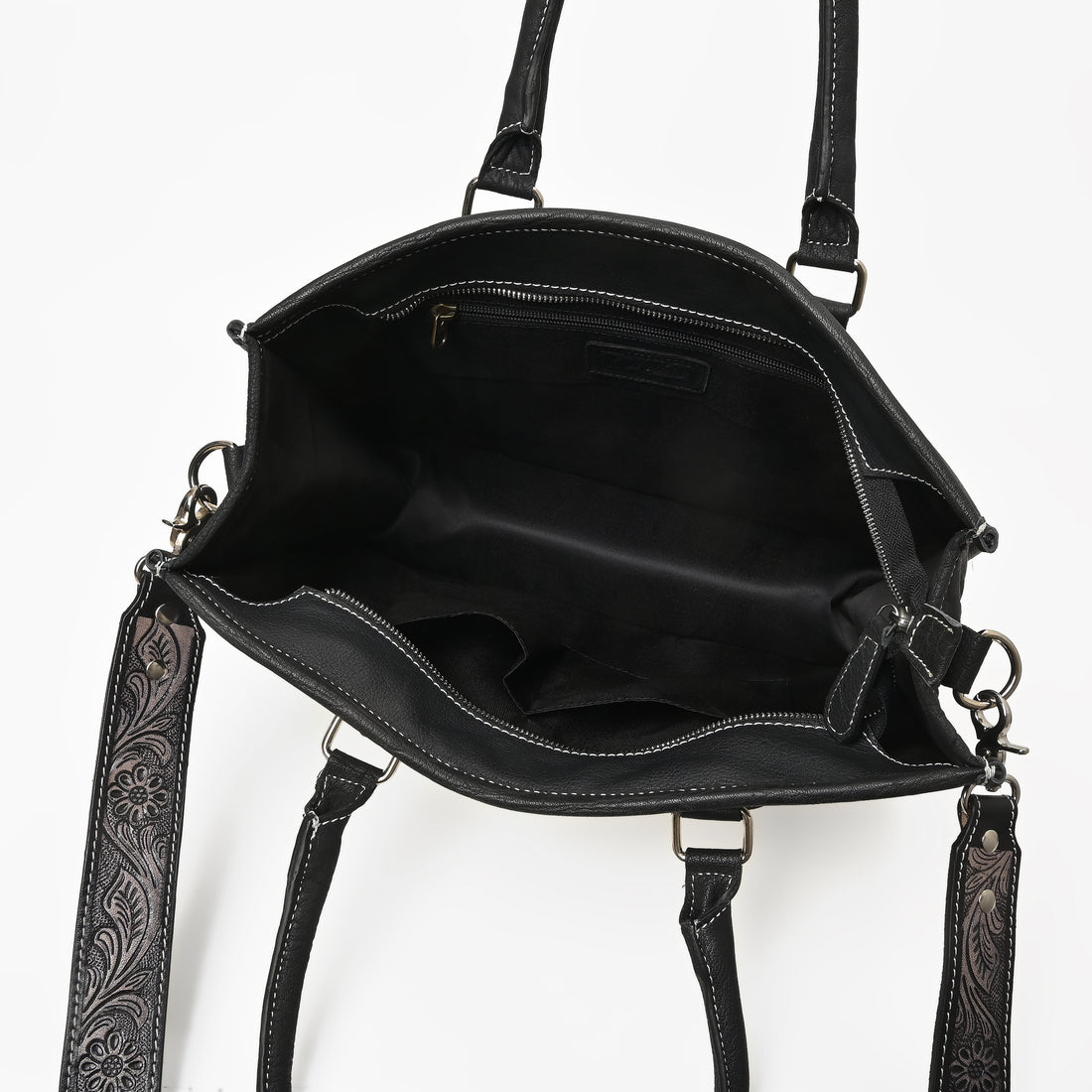 Desert Bloom Western Leather Tote Bag – Cowhide Floral Tooled Handbag with Strap