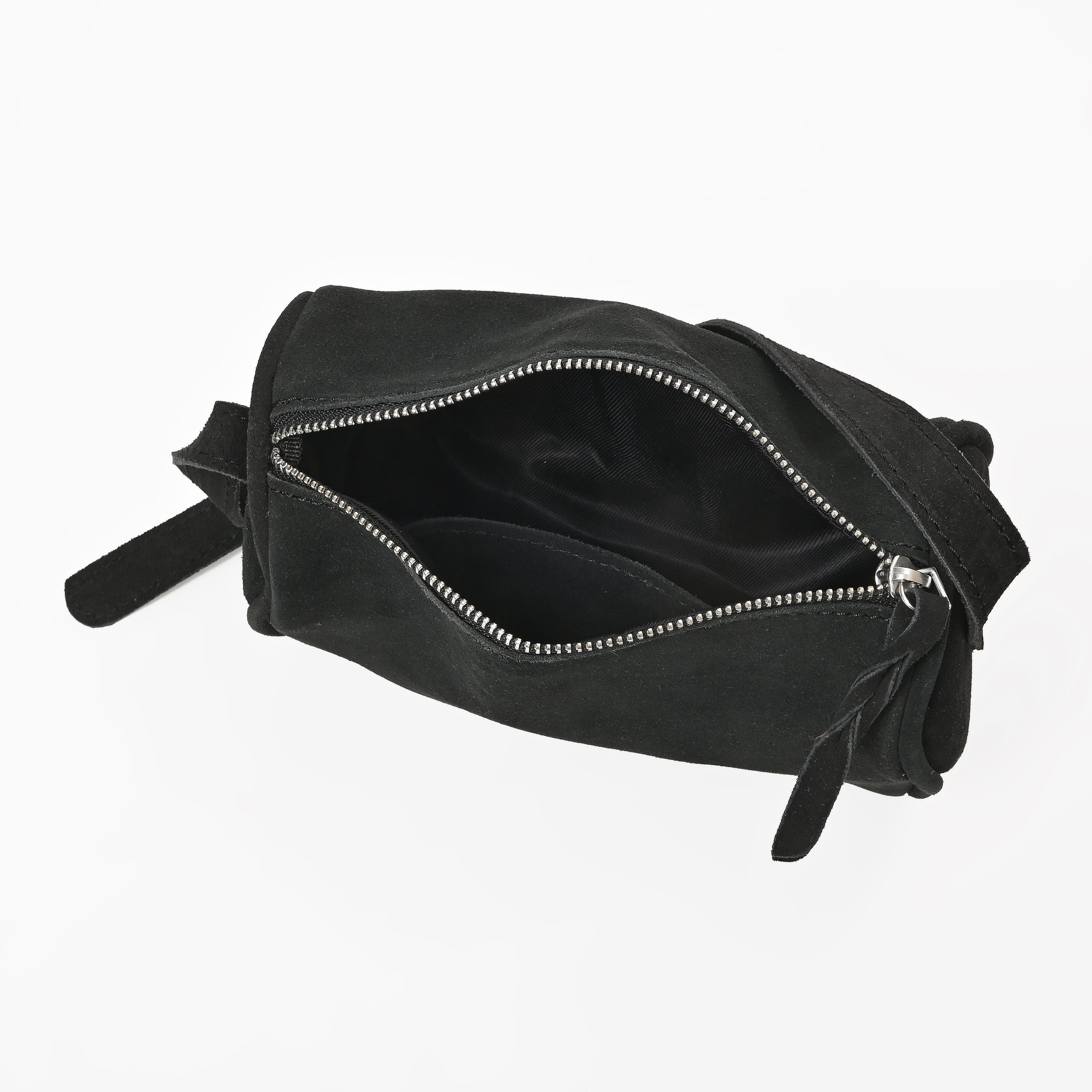 Suncrest Leather Cosmetic Pouch – Suede Makeup Bag with Zipper & Strap