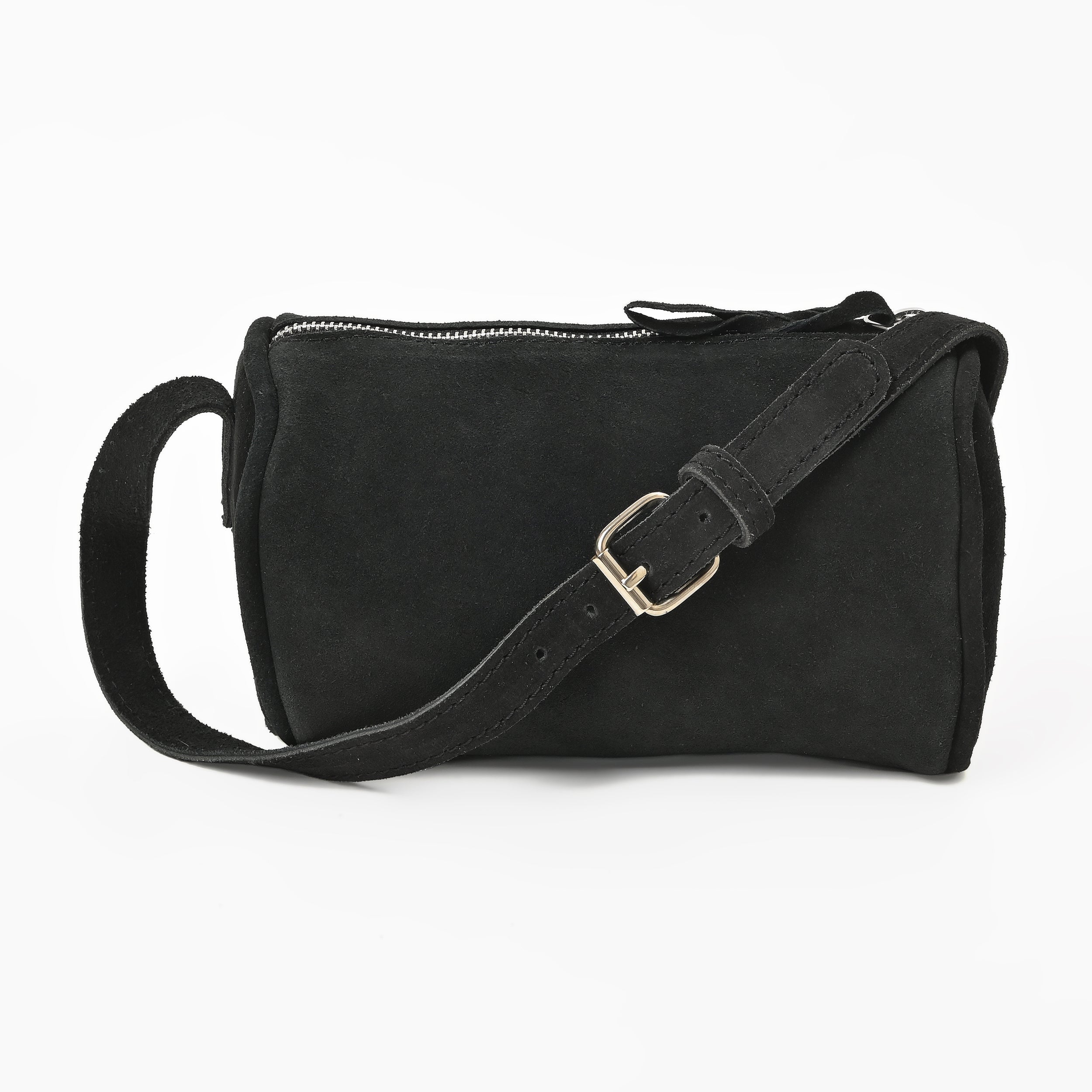 Suncrest Leather Cosmetic Pouch – Suede Makeup Bag with Zipper & Strap