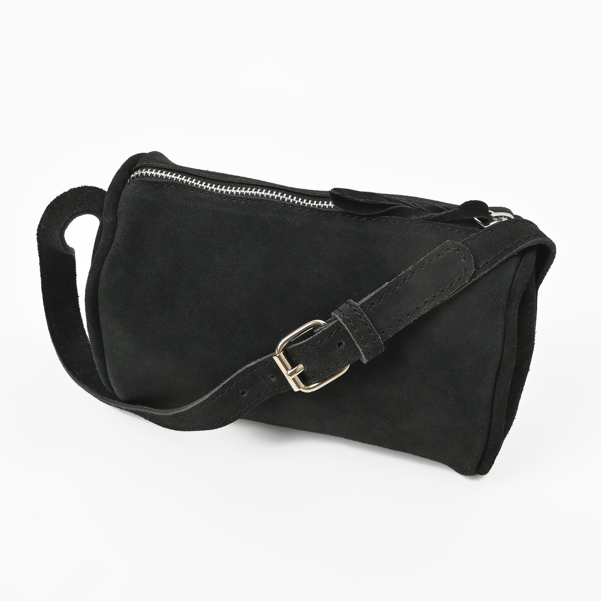 Suncrest Leather Cosmetic Pouch – Suede Makeup Bag with Zipper & Strap