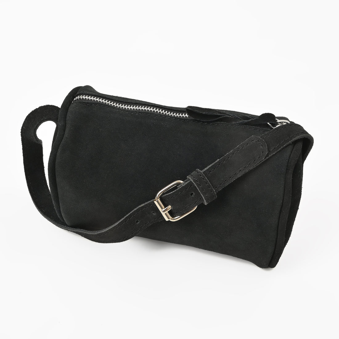 Suncrest Leather Cosmetic Pouch – Suede Makeup Bag with Zipper & Strap