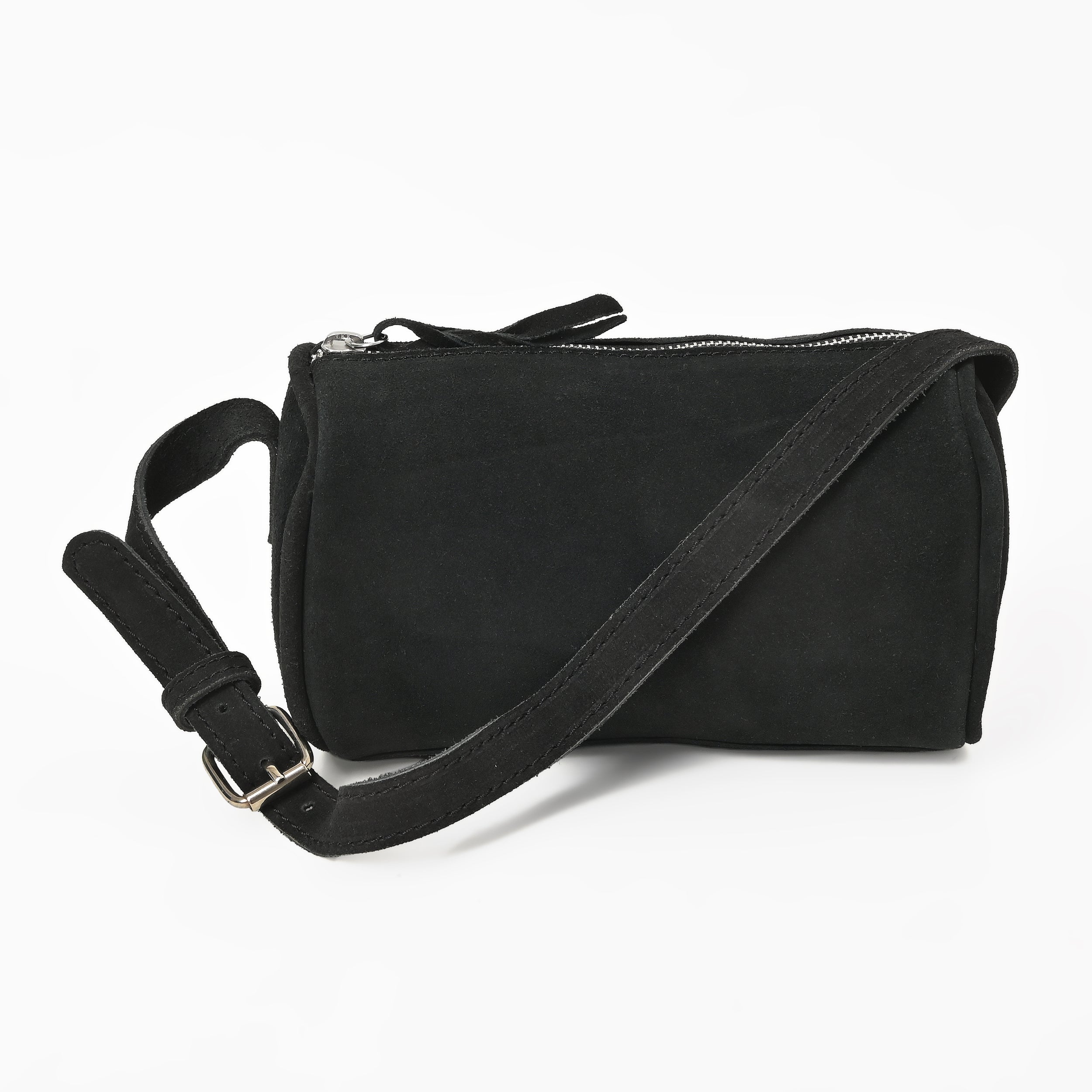 Suncrest Leather Cosmetic Pouch – Suede Makeup Bag with Zipper & Strap