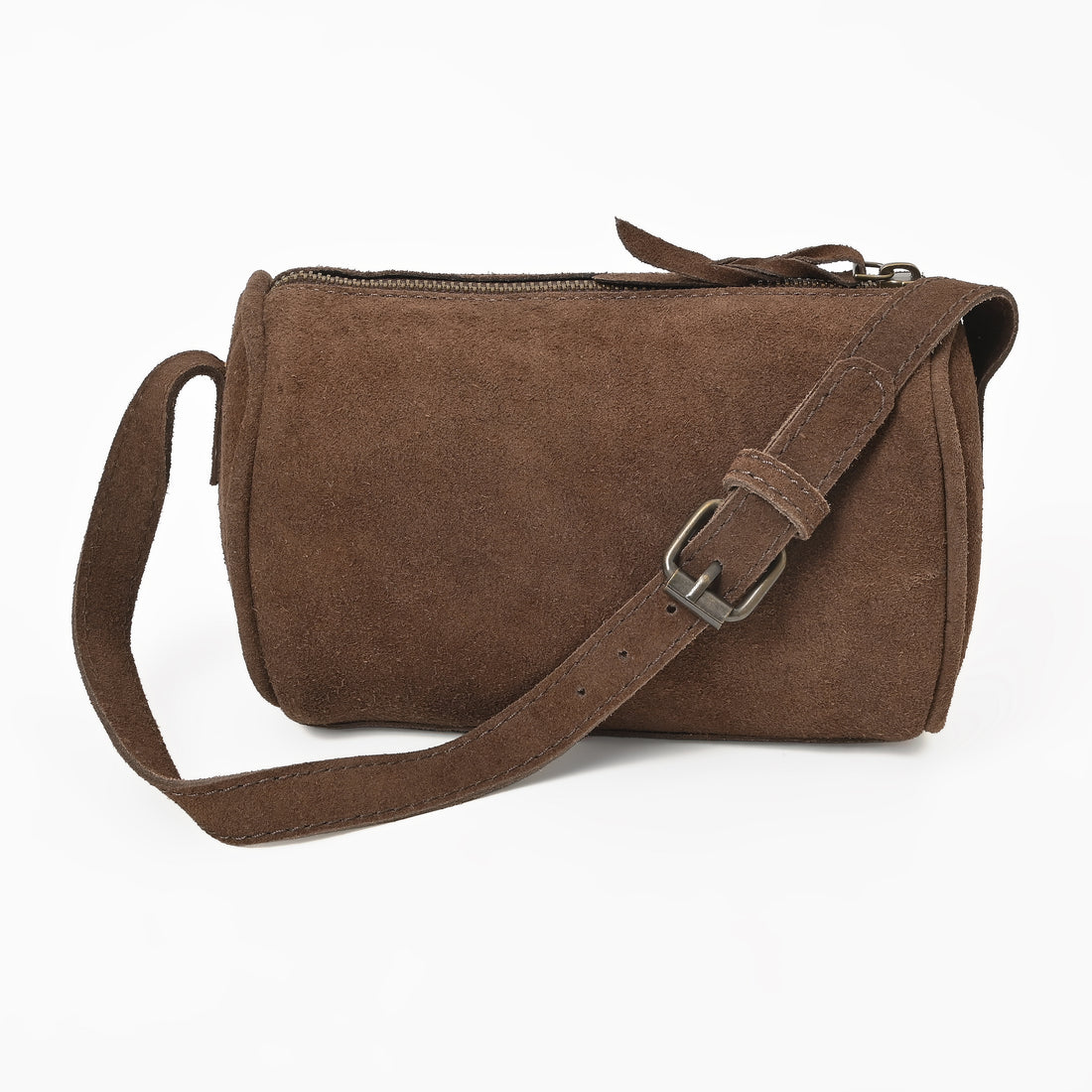 Suncrest Leather Cosmetic Pouch – Suede Makeup Bag with Zipper & Strap
