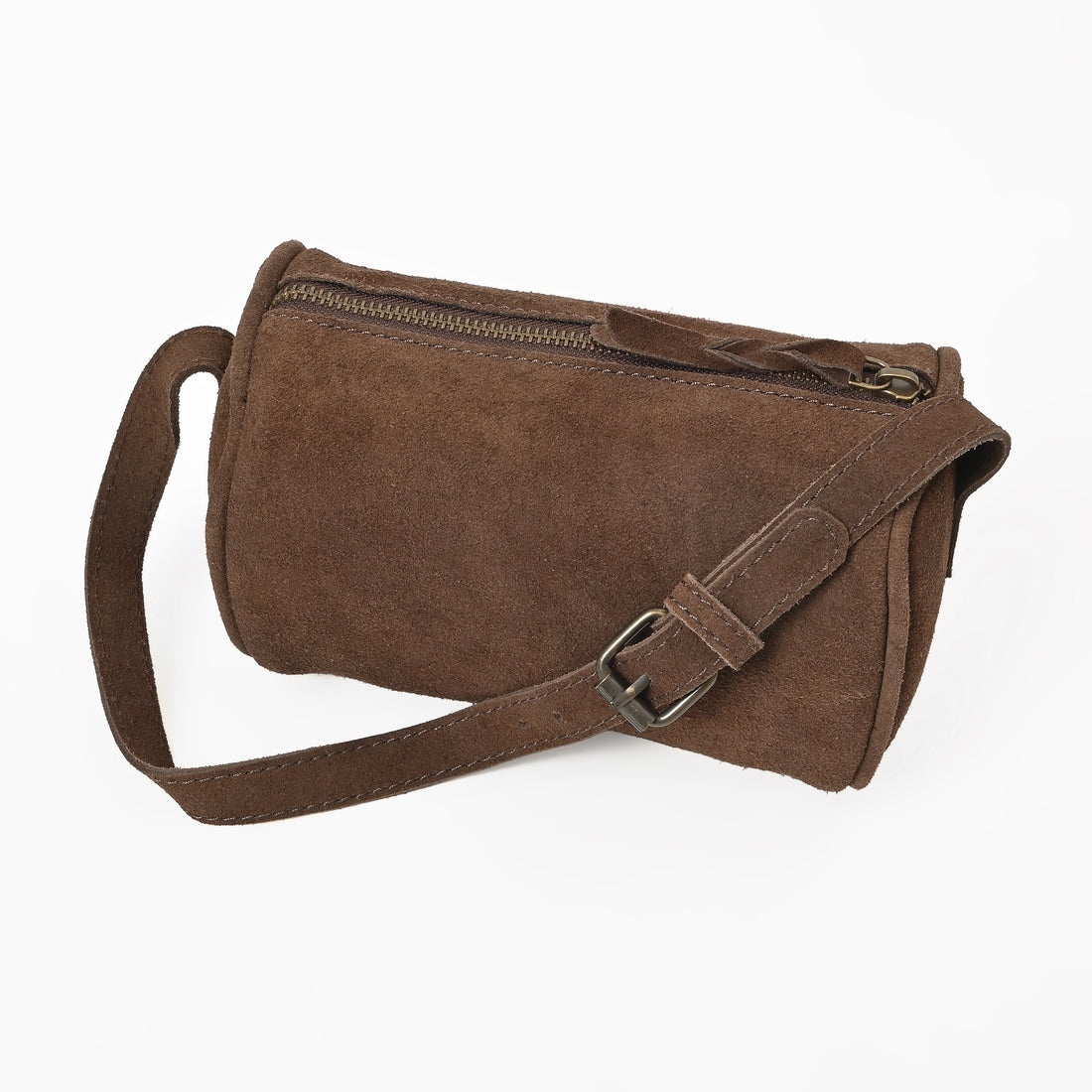 Suncrest Leather Cosmetic Pouch – Suede Makeup Bag with Zipper & Strap