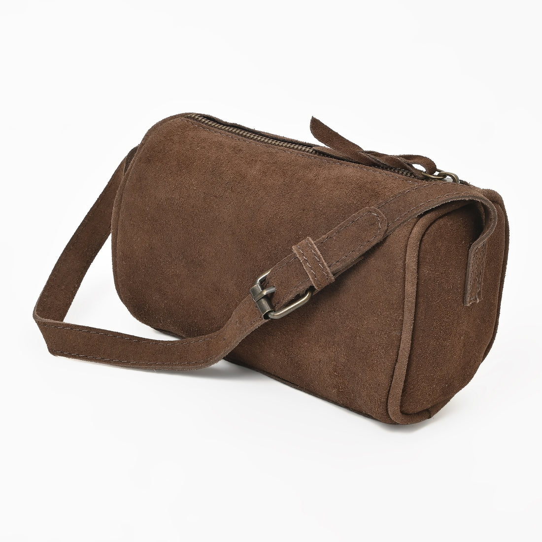 Suncrest Leather Cosmetic Pouch – Suede Makeup Bag with Zipper & Strap