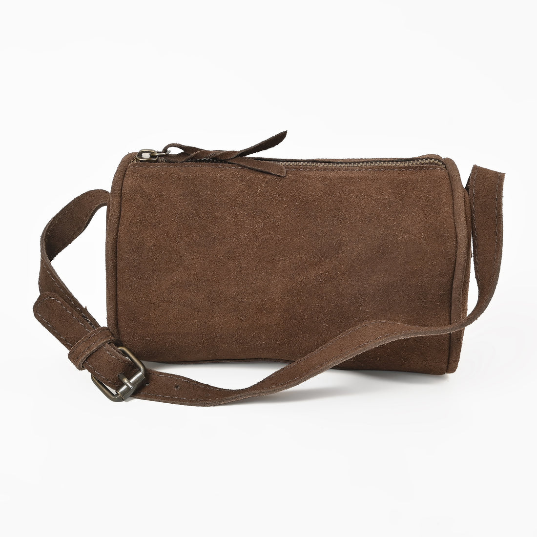 Suncrest Leather Cosmetic Pouch – Suede Makeup Bag with Zipper & Strap
