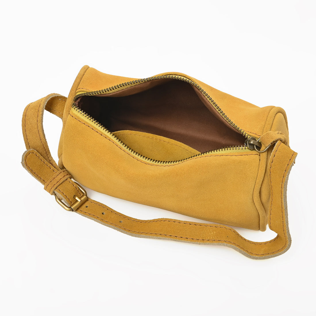 Suncrest Leather Cosmetic Pouch – Suede Makeup Bag with Zipper & Strap
