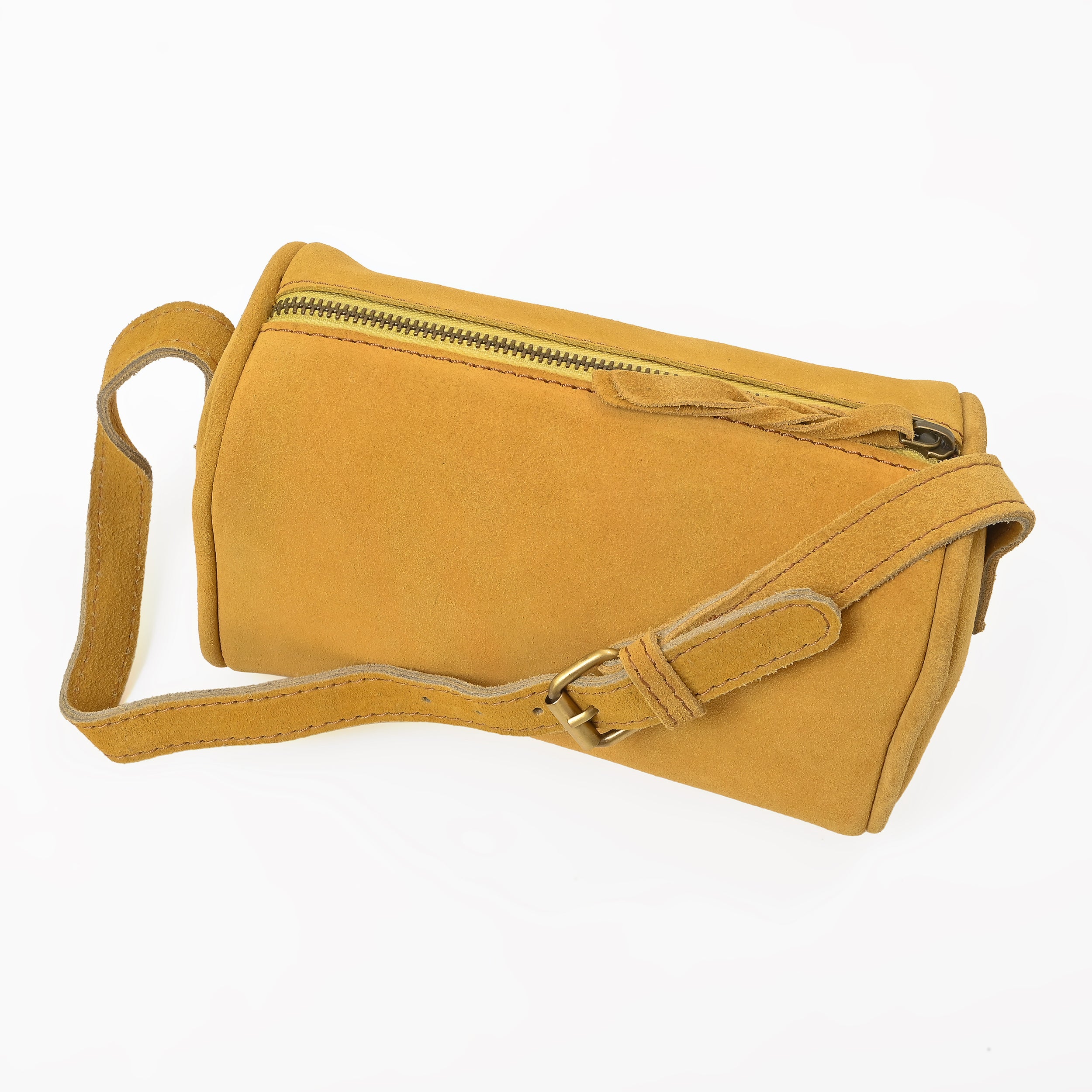 Suncrest Leather Cosmetic Pouch – Suede Makeup Bag with Zipper & Strap