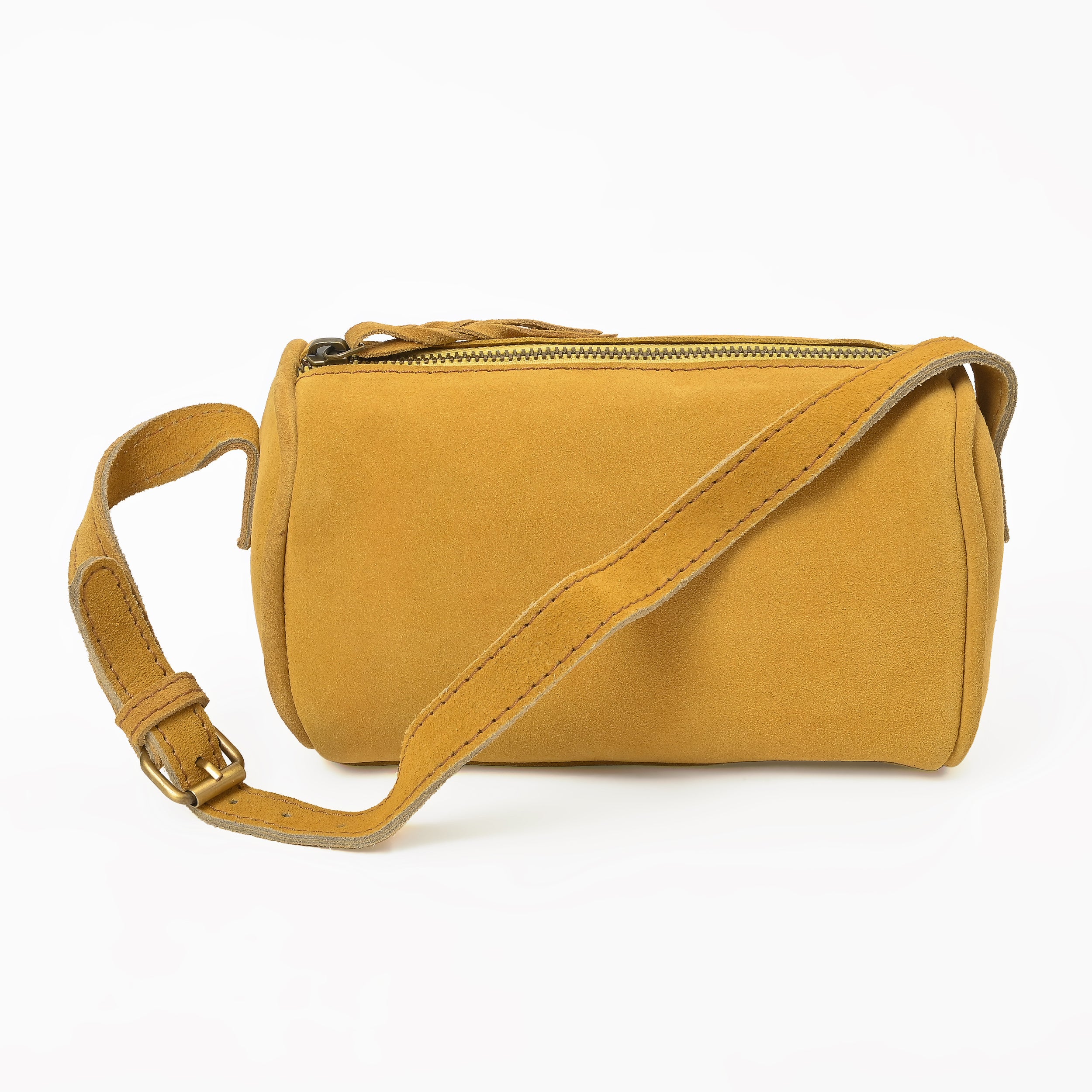 Suncrest Leather Cosmetic Pouch – Suede Makeup Bag with Zipper & Strap