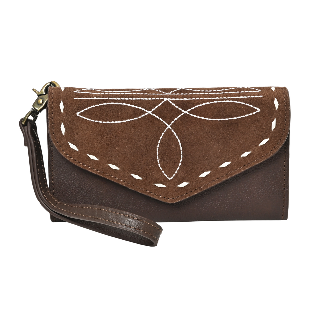 Cowgirl Boot Stitch Leather Wristlet Wallet – Western Style Clutch with Strap