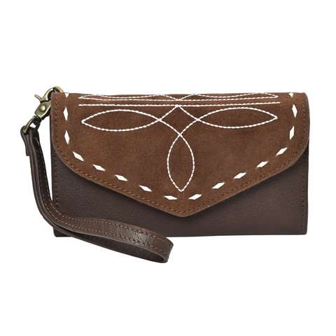 Cowgirl Boot Stitch Leather Wristlet Wallet – Western Style Clutch with Strap