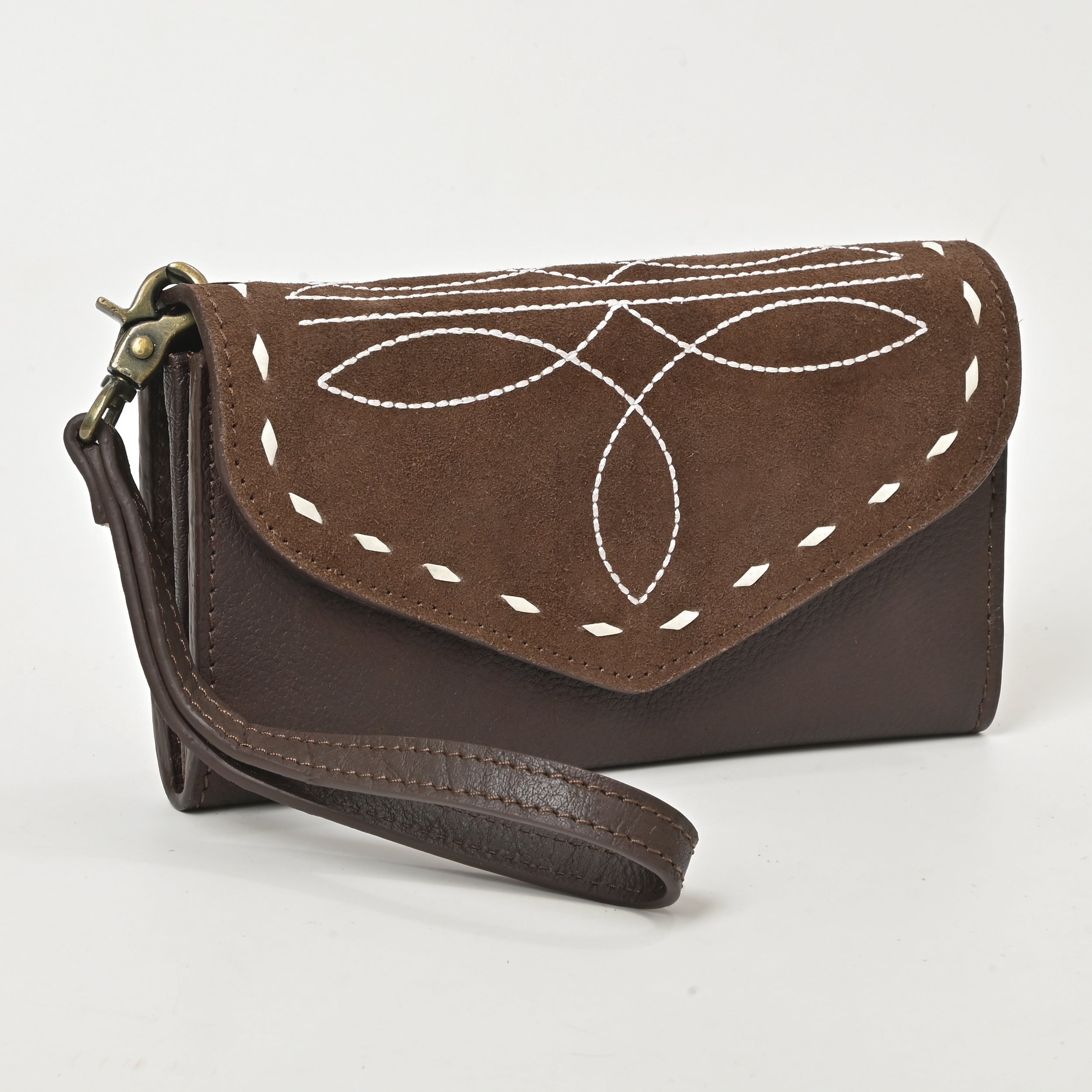 Cowgirl Boot Stitch Leather Wristlet Wallet – Western Style Clutch with Strap