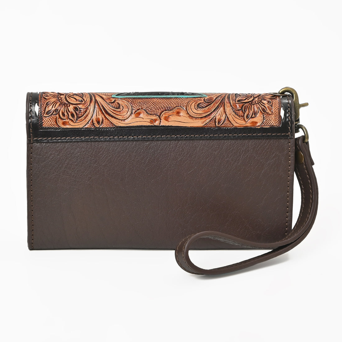Cowgirl Tooled Leather Wristlet Wallet – Western Cowhide Clutch with Strap