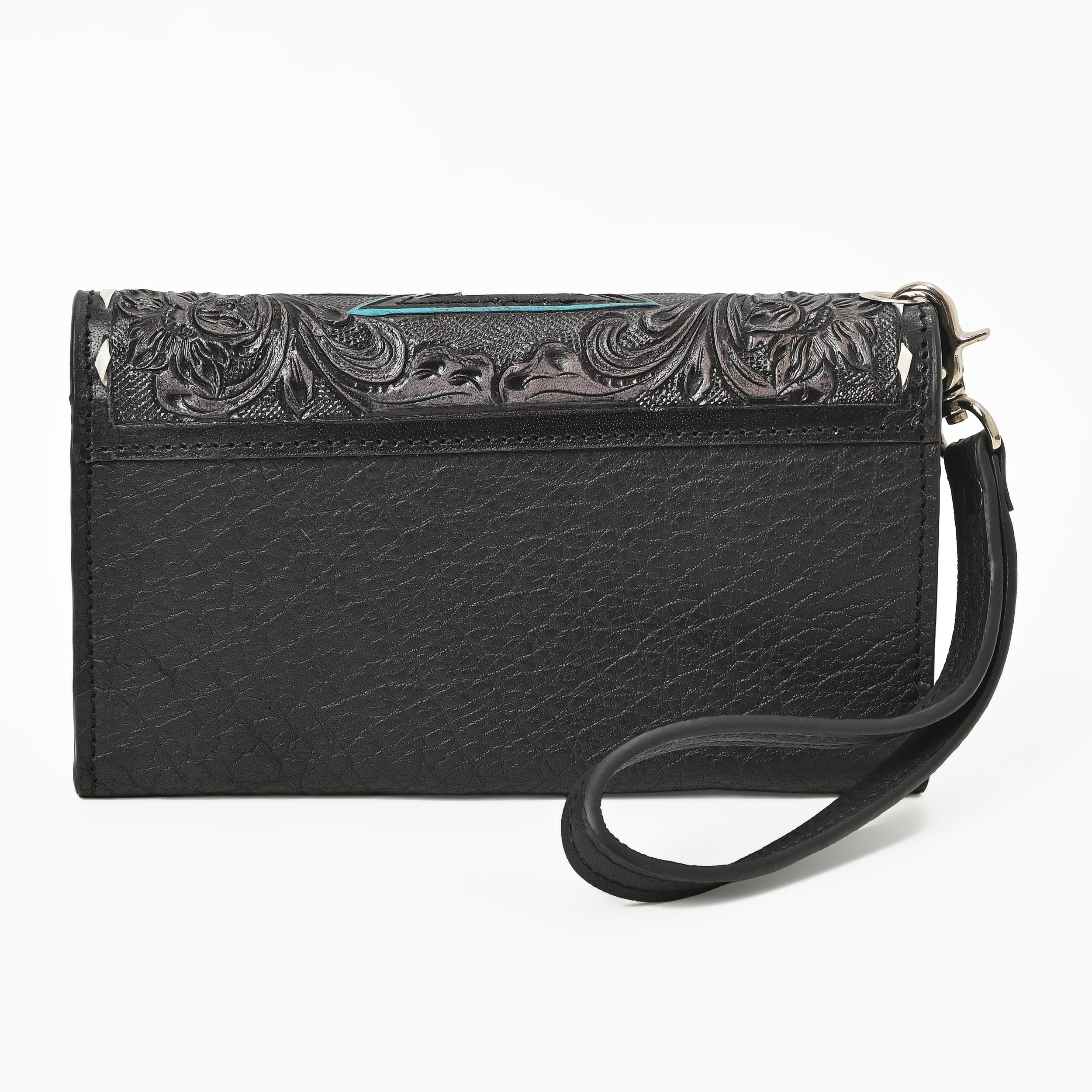 Cowgirl Tooled Leather Wristlet Wallet – Western Cowhide Clutch with Strap