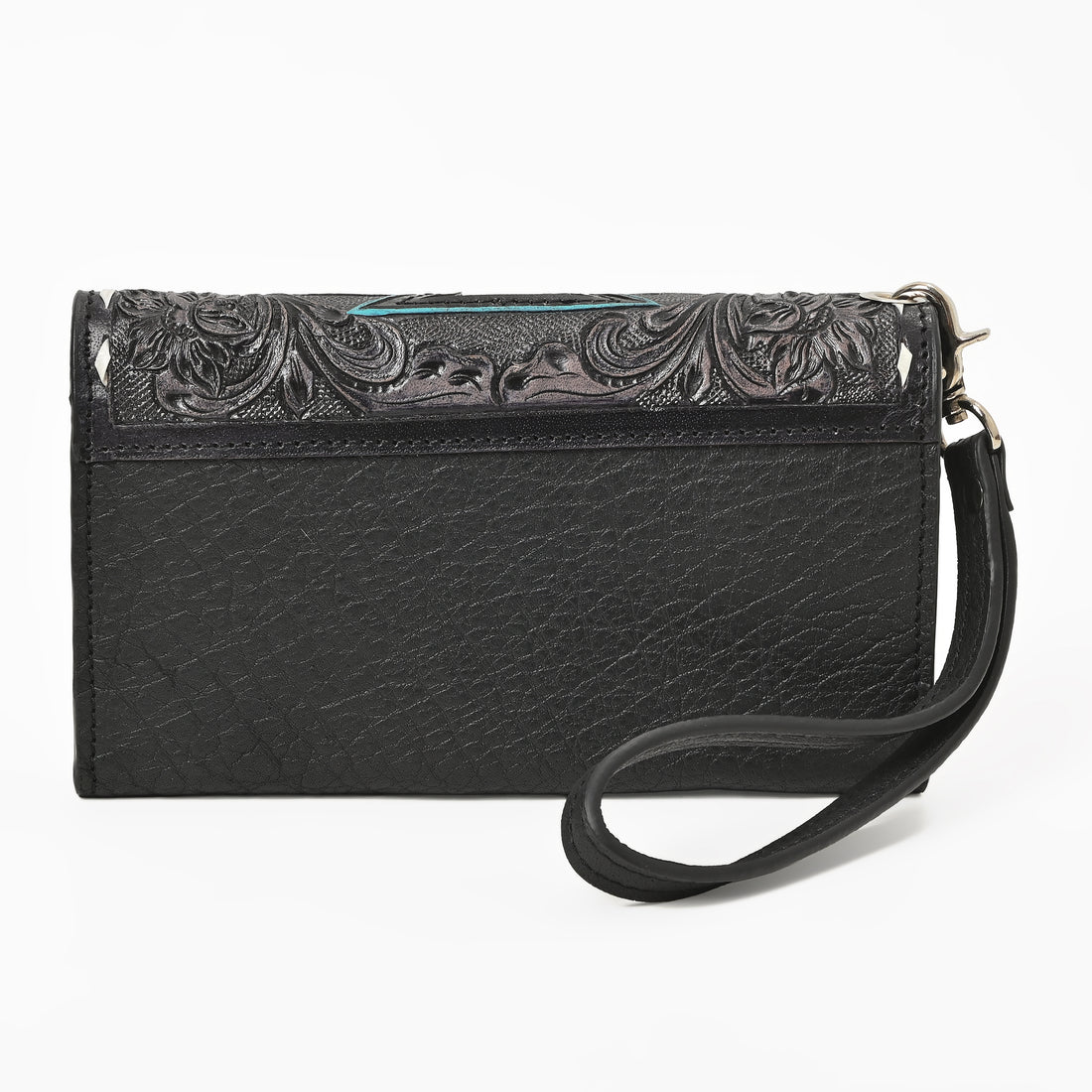 Cowgirl Tooled Leather Wristlet Wallet – Western Cowhide Clutch with Strap