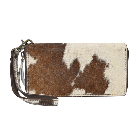 Cowhide Leather Wristlet Wallet – Hair-On Leather Clutch with Zipper & Strap