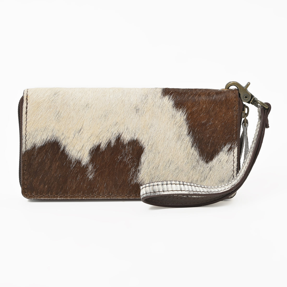 Cowhide Leather Wristlet Wallet – Hair-On Leather Clutch with Zipper & Strap