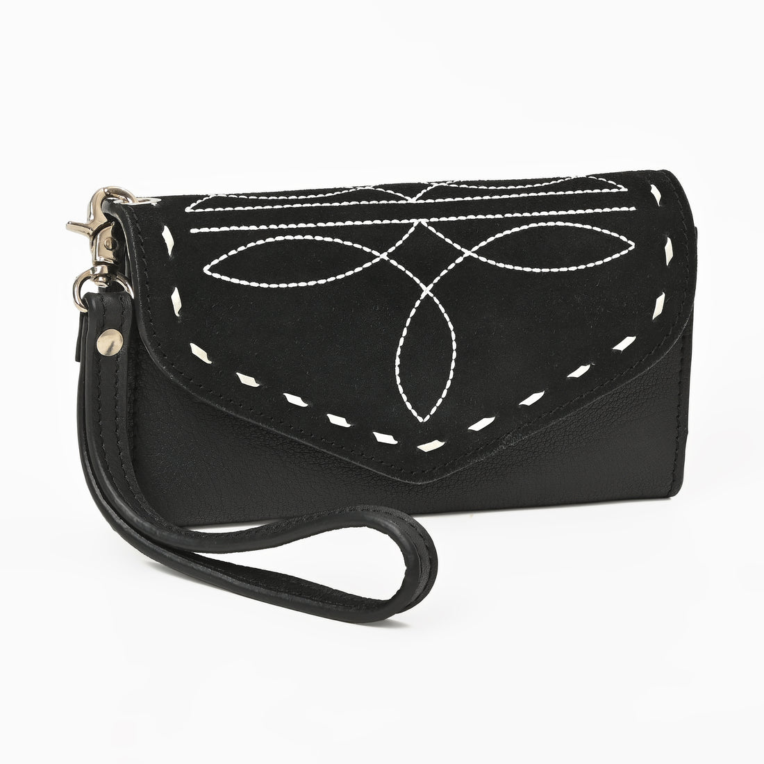 Cowgirl Boot Stitch Leather Wristlet Wallet – Western Style Clutch with Strap