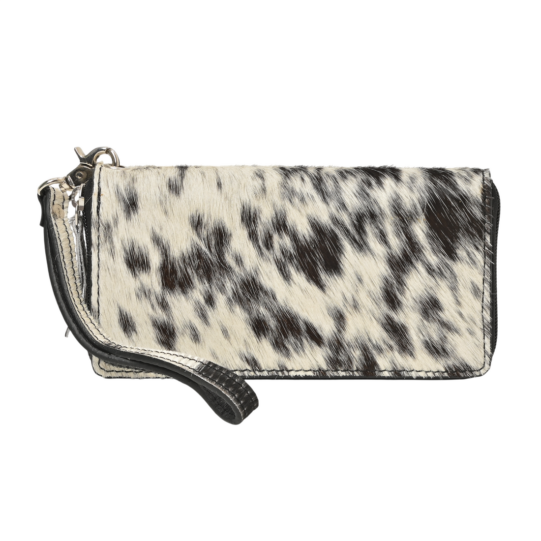 Cowhide Leather Wristlet Wallet – Hair-On Leather Clutch with Zipper & Strap