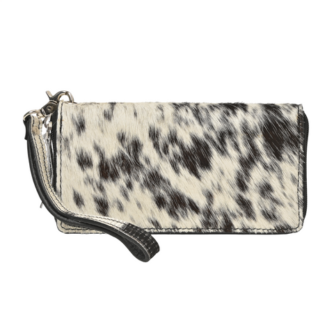 Cowhide Leather Wristlet Wallet – Hair-On Leather Clutch with Zipper & Strap