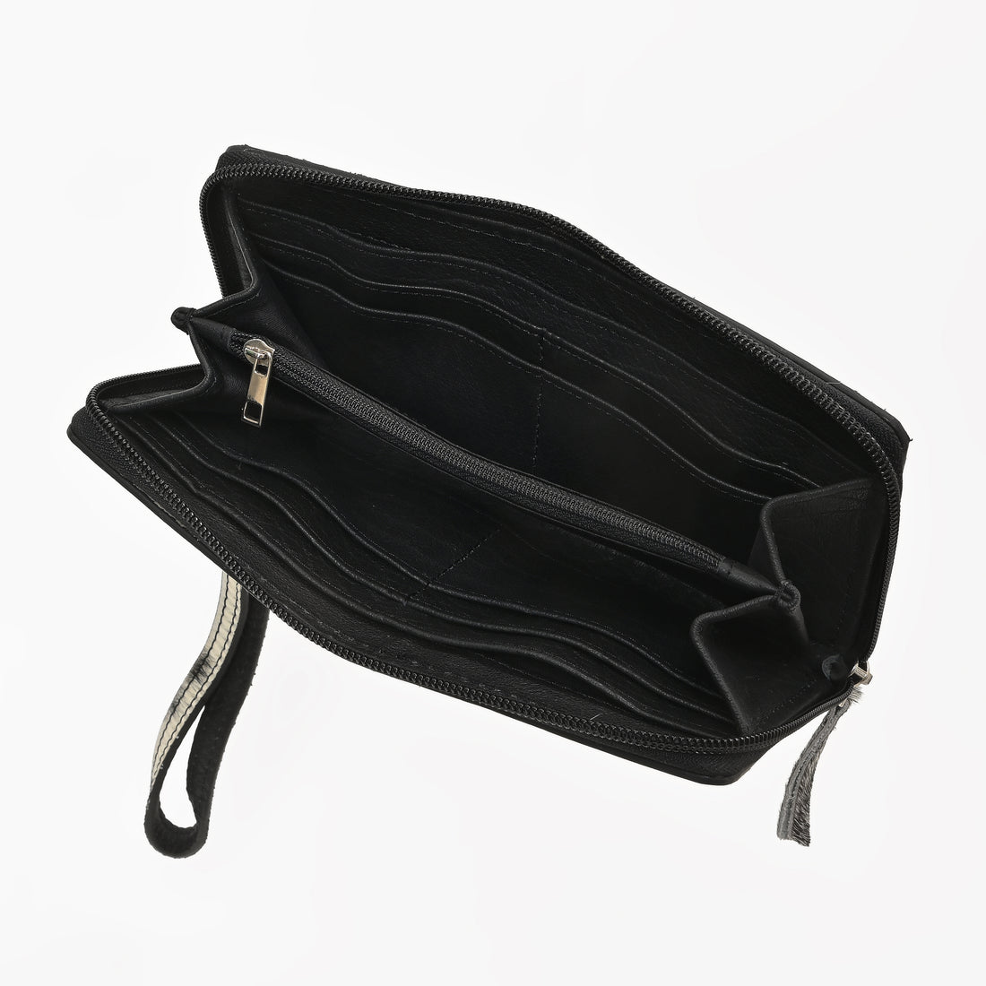 Cowhide Leather Wristlet Wallet – Hair-On Leather Clutch with Zipper & Strap