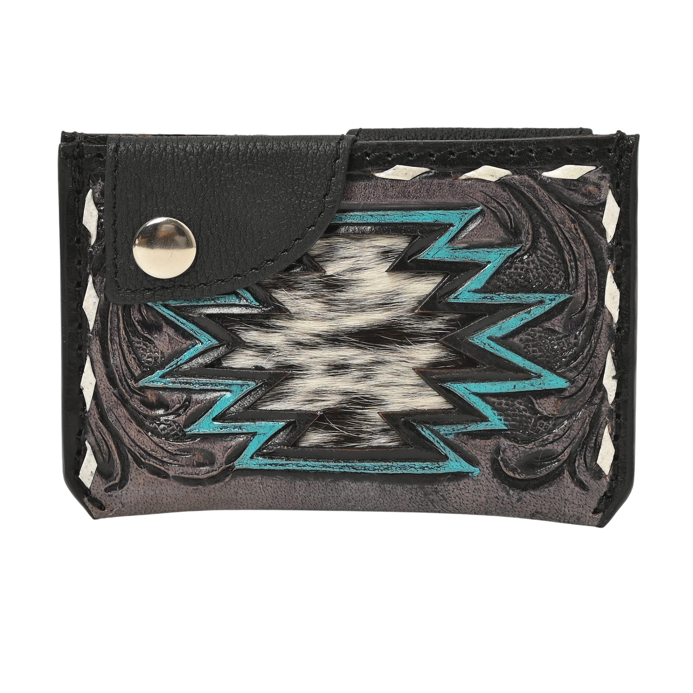Thunderhide Leather Snap Cardholder – Western Tooled Slim Wallet with Cowhide Detail