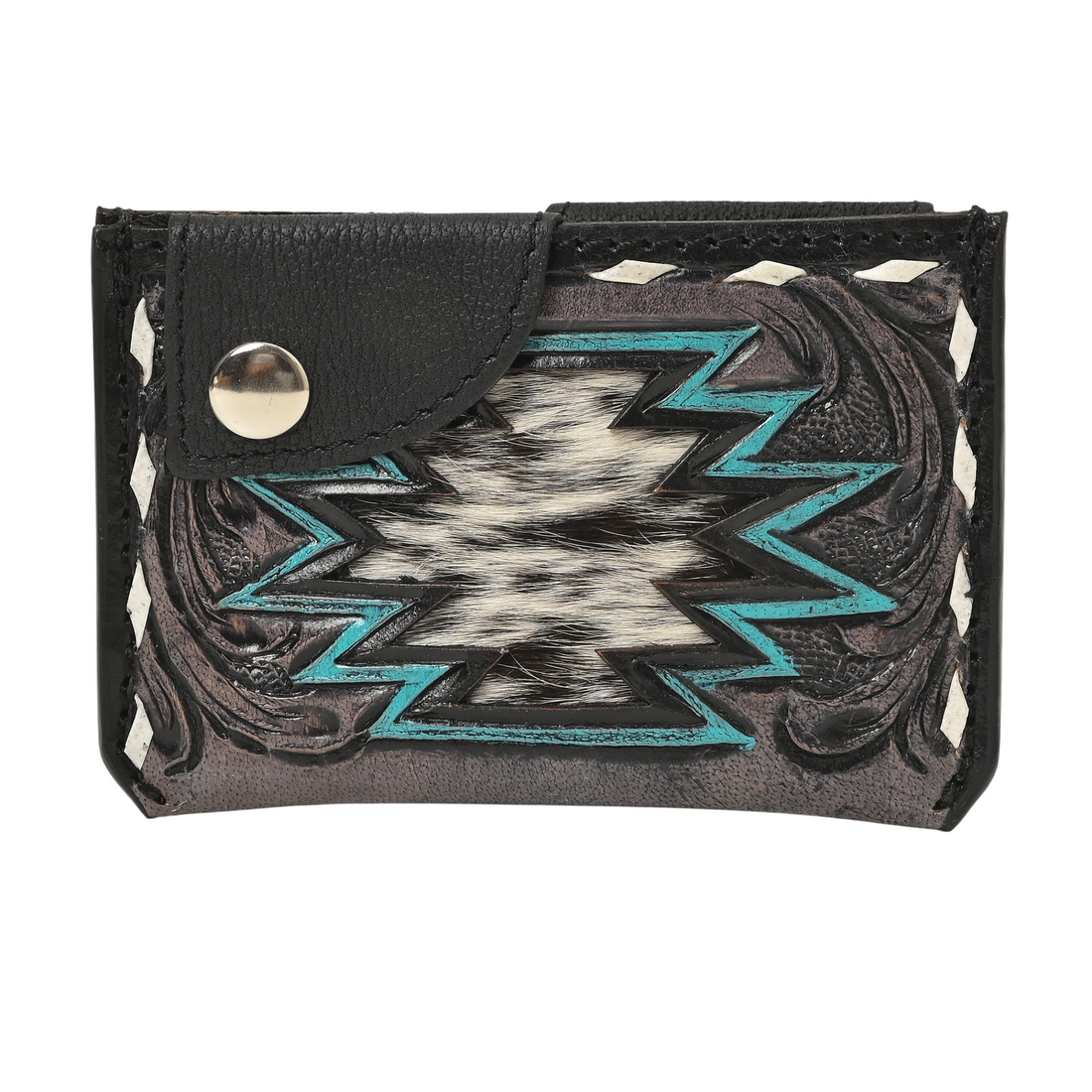 Thunderhide Leather Snap Cardholder – Western Tooled Slim Wallet with Cowhide Detail