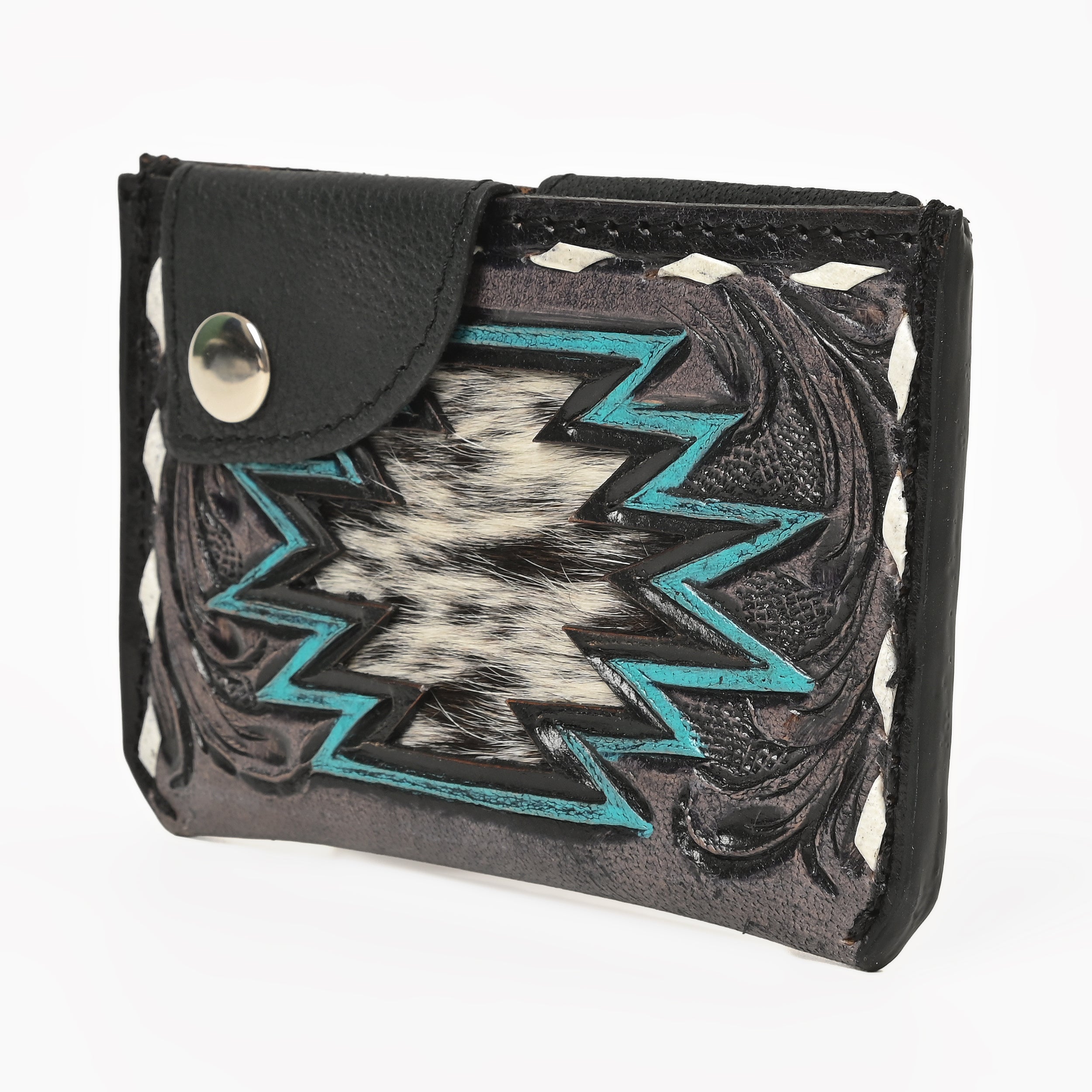 Thunderhide Leather Snap Cardholder – Western Tooled Slim Wallet with Cowhide Detail