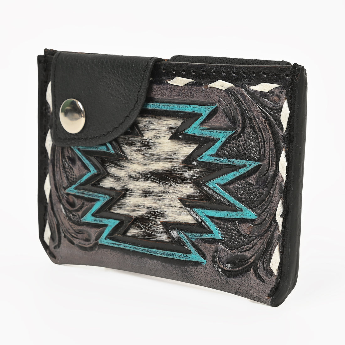 Thunderhide Leather Snap Cardholder – Western Tooled Slim Wallet with Cowhide Detail