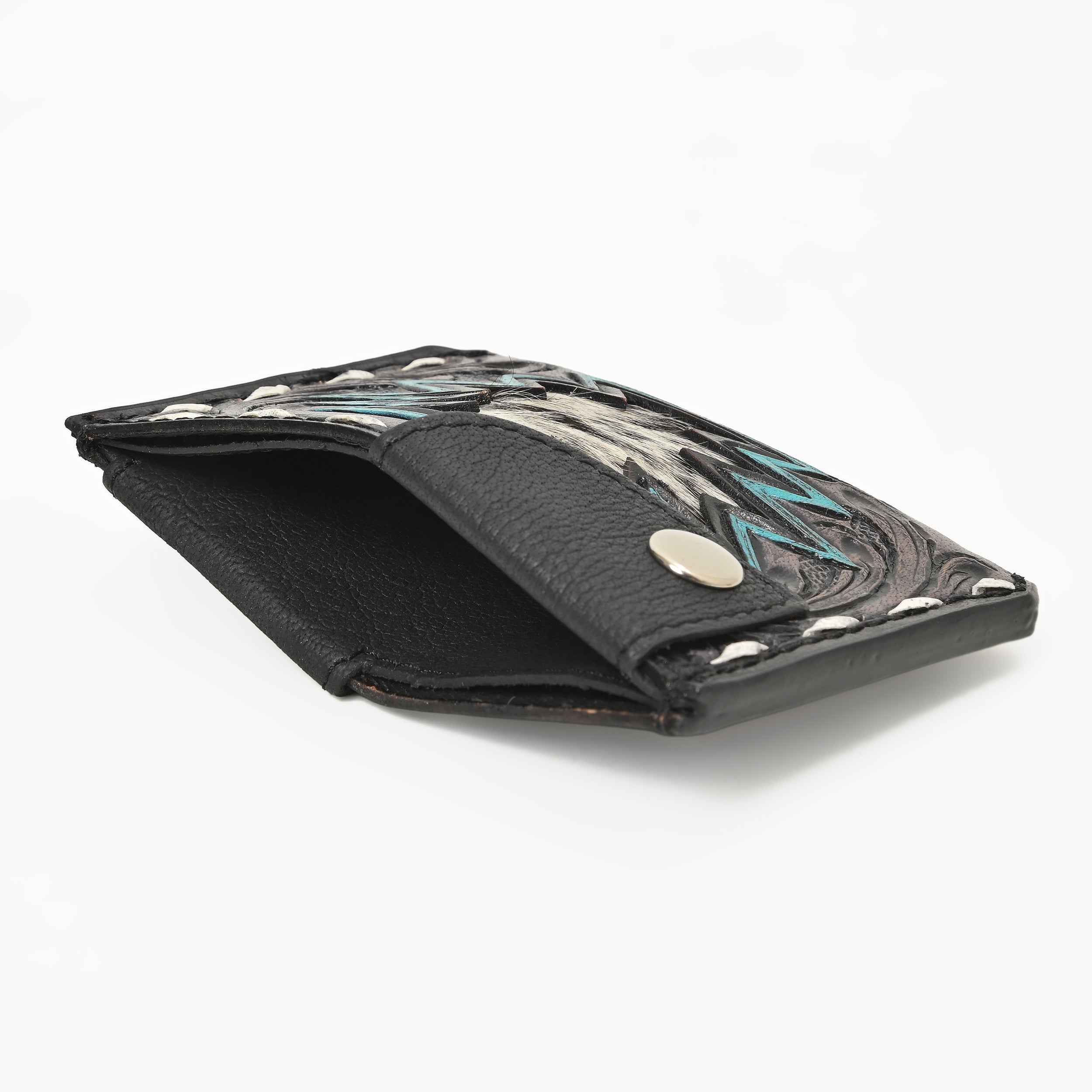 Thunderhide Leather Snap Cardholder – Western Tooled Slim Wallet with Cowhide Detail