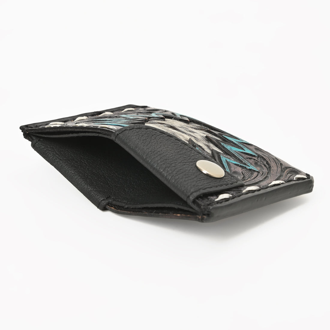 Thunderhide Leather Snap Cardholder – Western Tooled Slim Wallet with Cowhide Detail