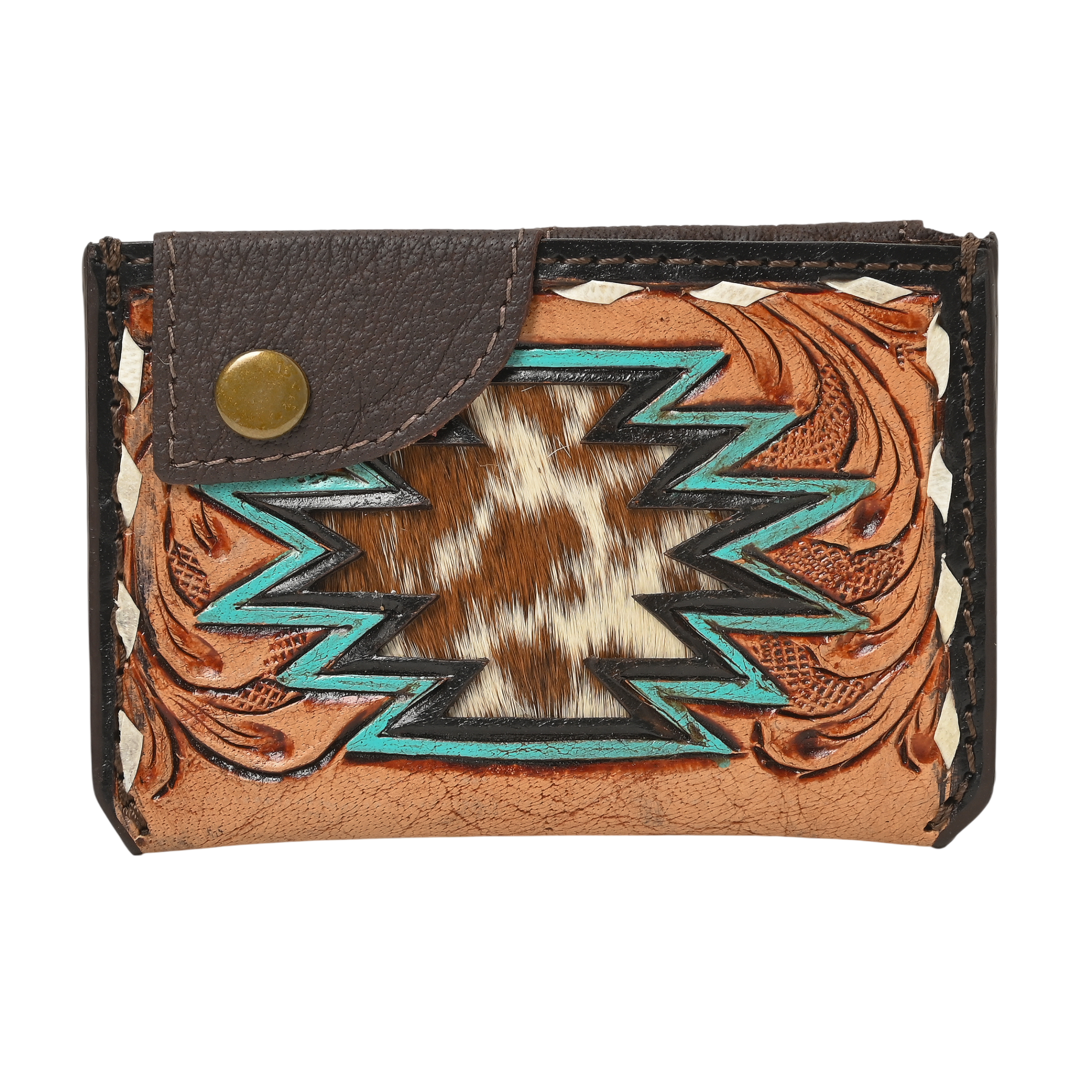 Thunderhide Leather Snap Cardholder – Western Tooled Slim Wallet with Cowhide Detail