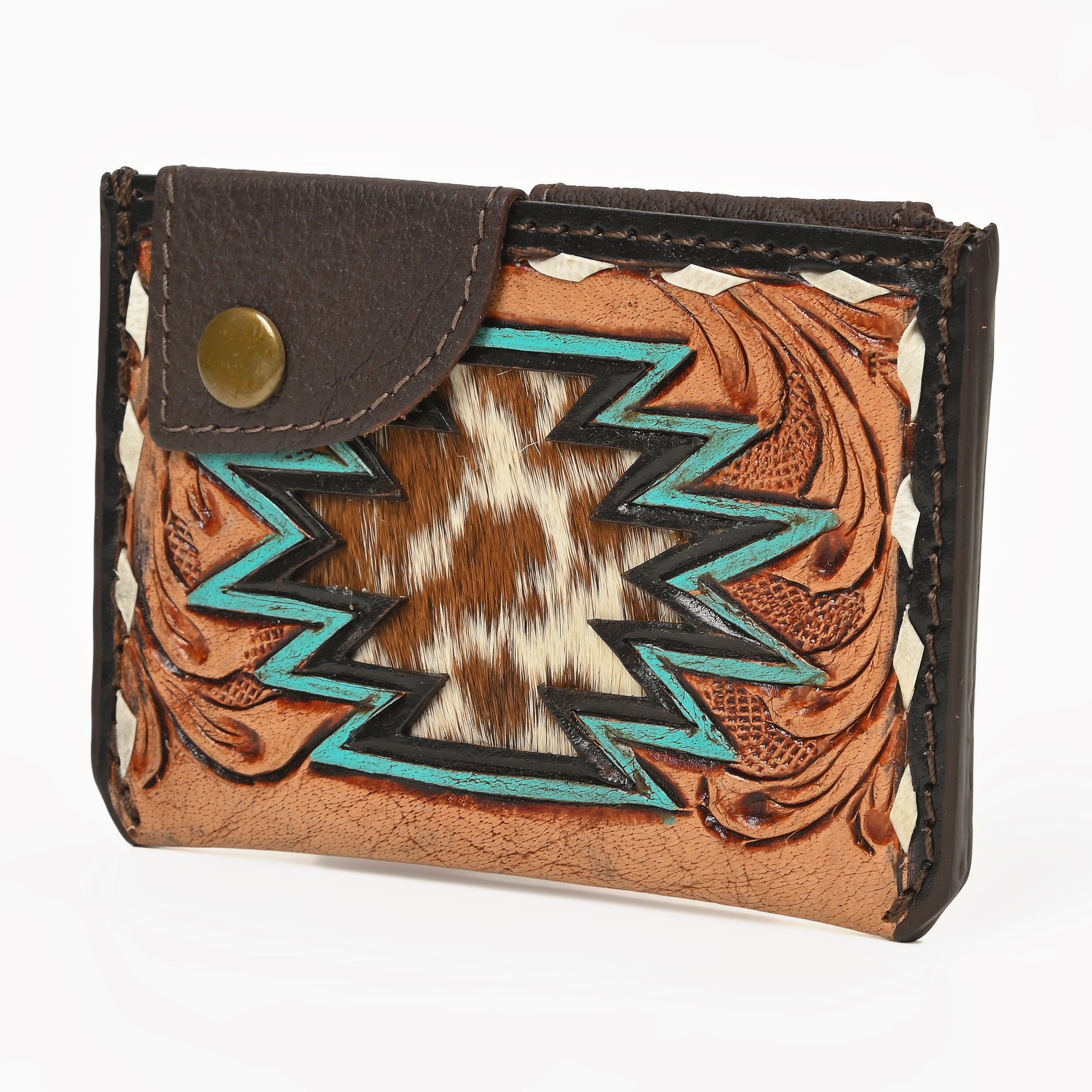 Thunderhide Leather Snap Cardholder – Western Tooled Slim Wallet with Cowhide Detail