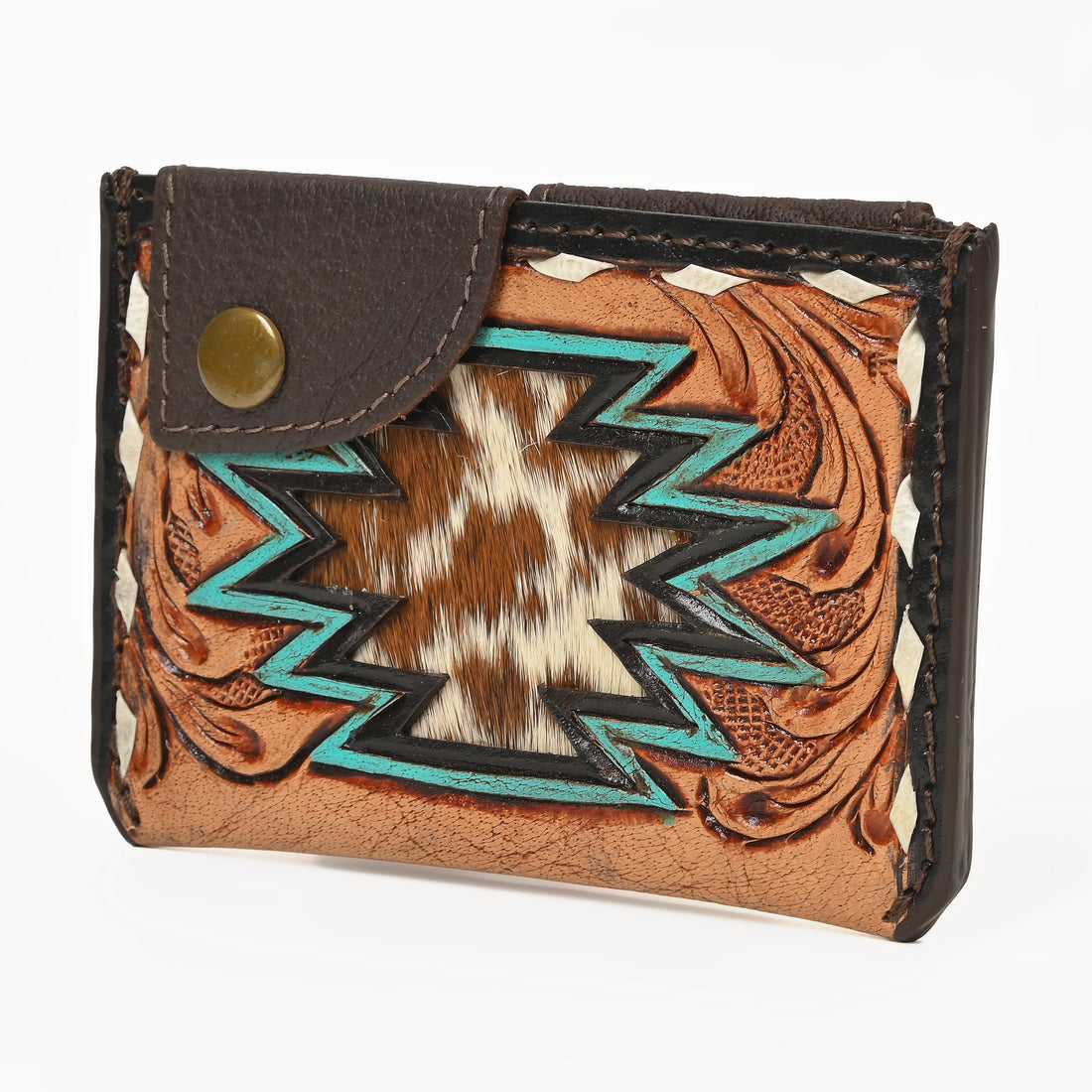 Thunderhide Leather Snap Cardholder – Western Tooled Slim Wallet with Cowhide Detail