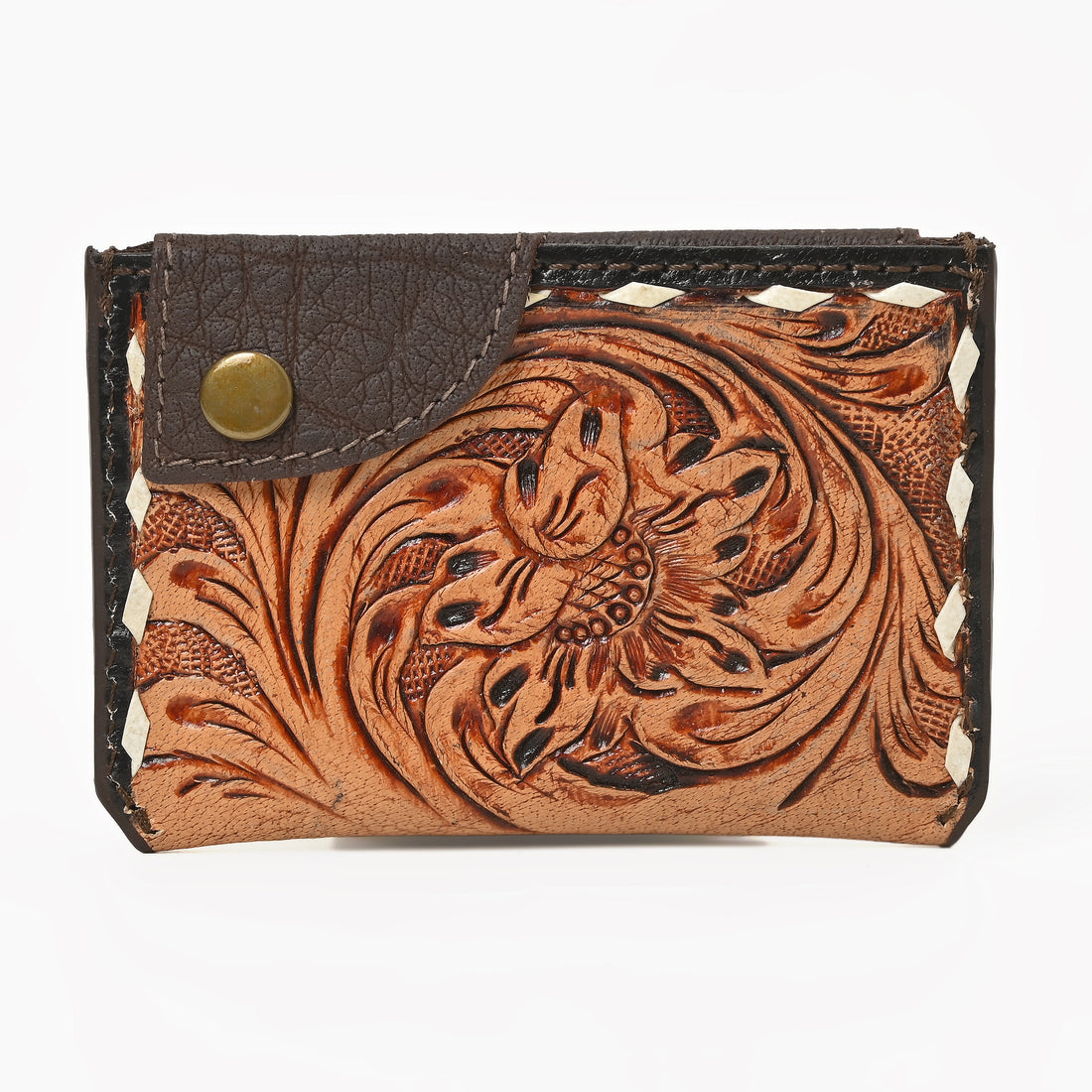 Thunderhide Leather Snap Cardholder – Western Tooled Slim Wallet with Cowhide Detail