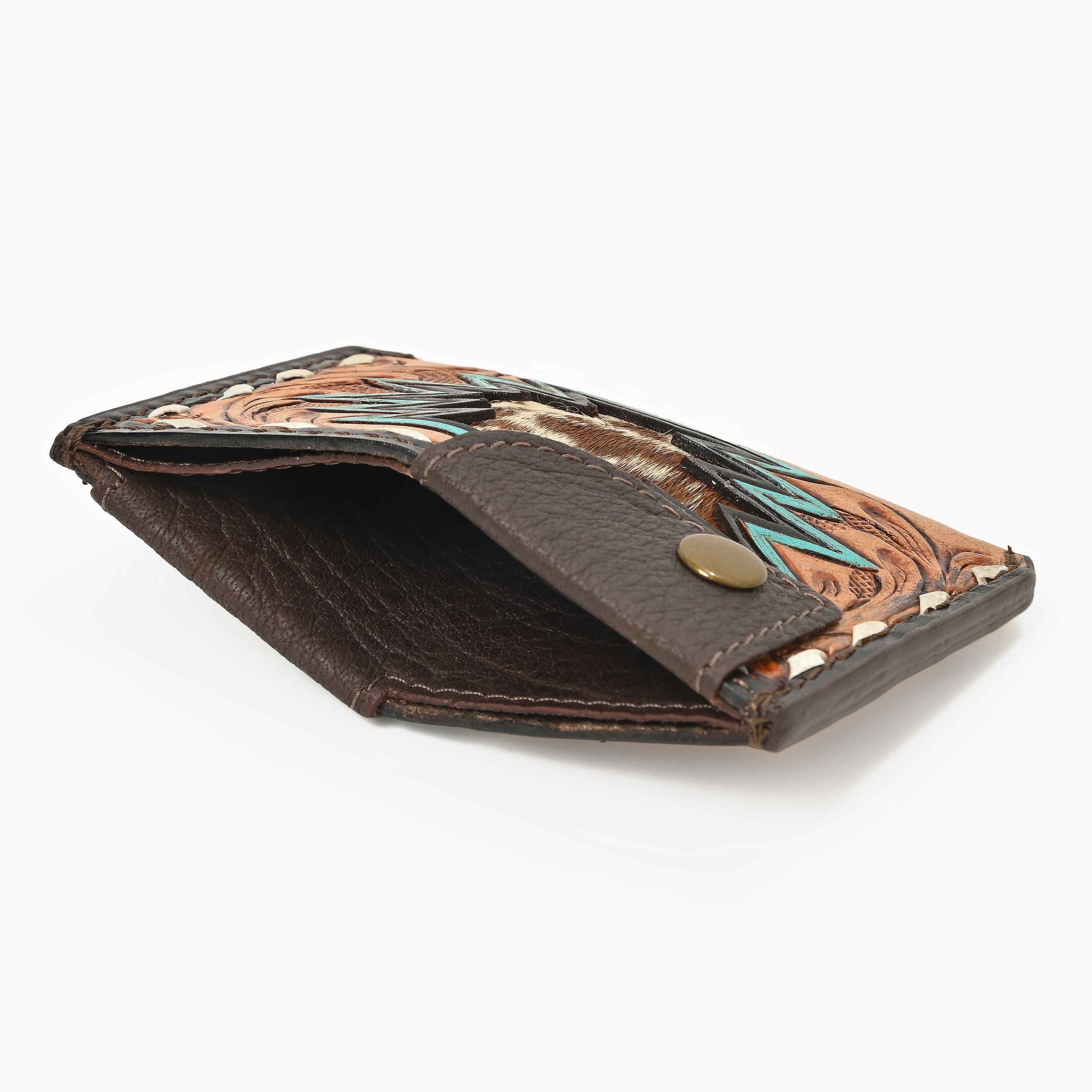 Thunderhide Leather Snap Cardholder – Western Tooled Slim Wallet with Cowhide Detail