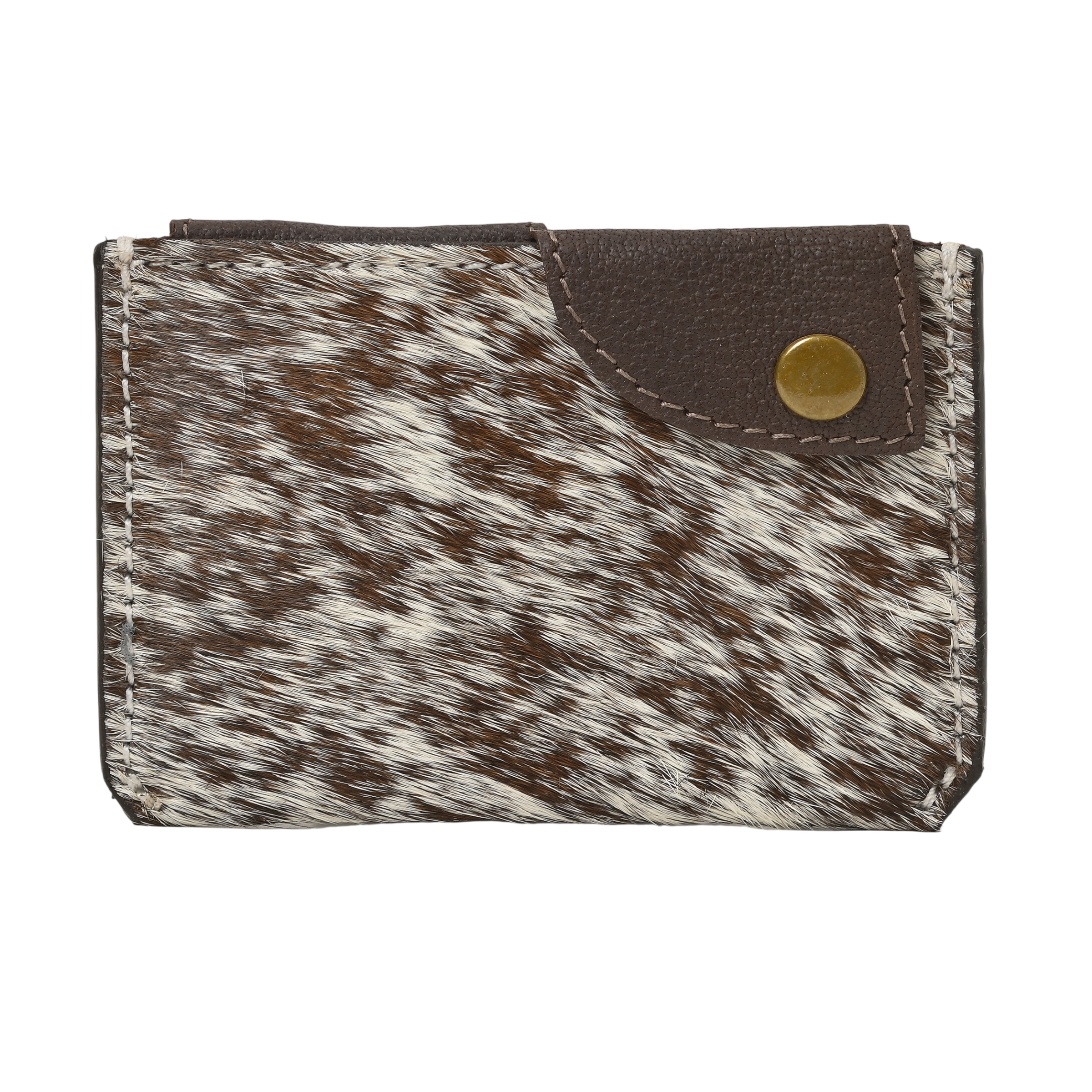 Western Cowhide Leather Snap Cardholder – Slim Hair-On Wallet with Button Closure