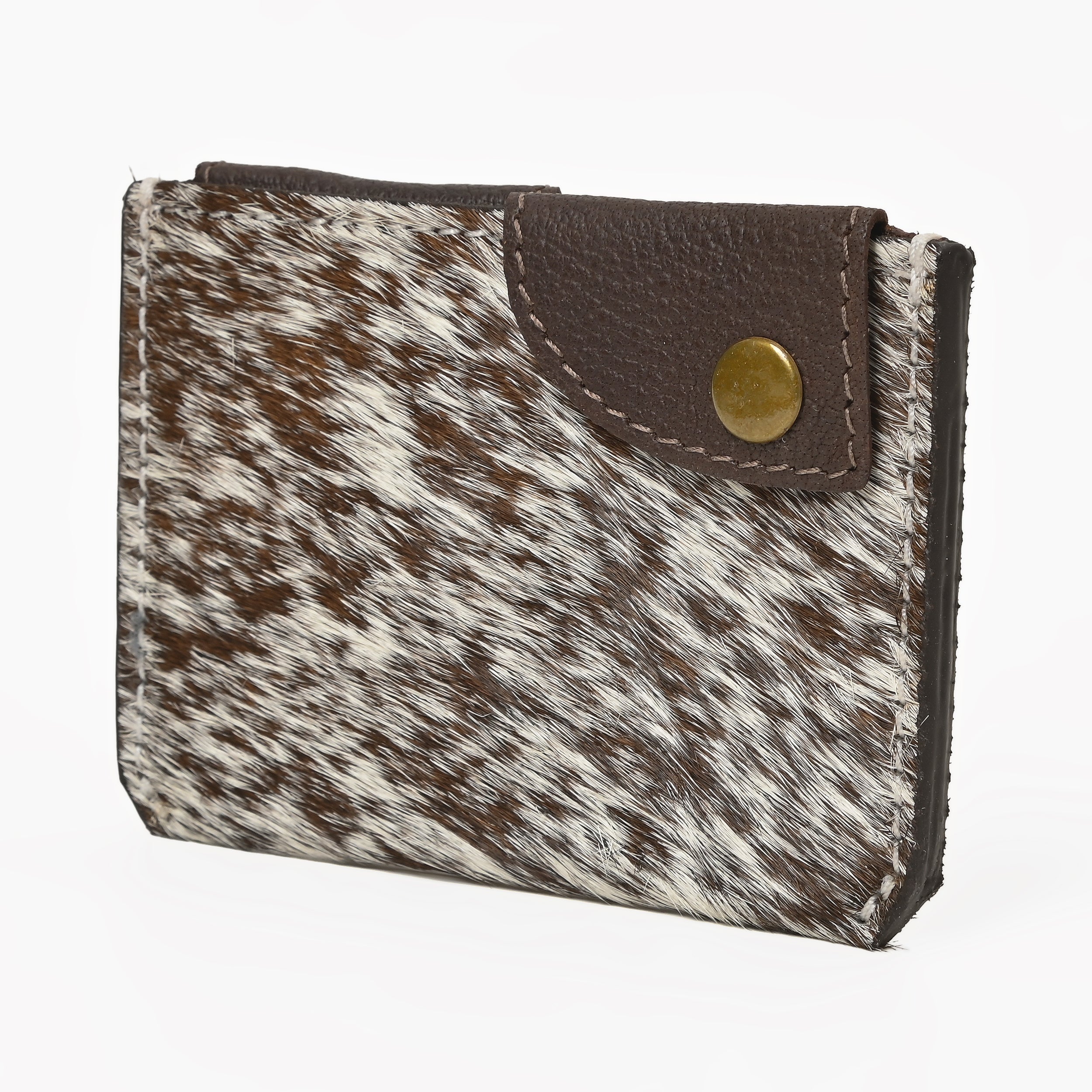 Western Cowhide Leather Snap Cardholder – Slim Hair-On Wallet with Button Closure