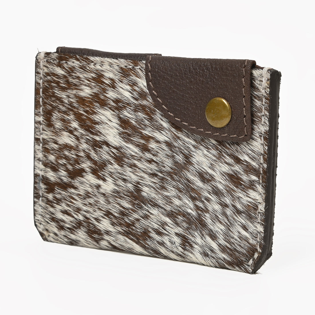 Western Cowhide Leather Snap Cardholder – Slim Hair-On Wallet with Button Closure