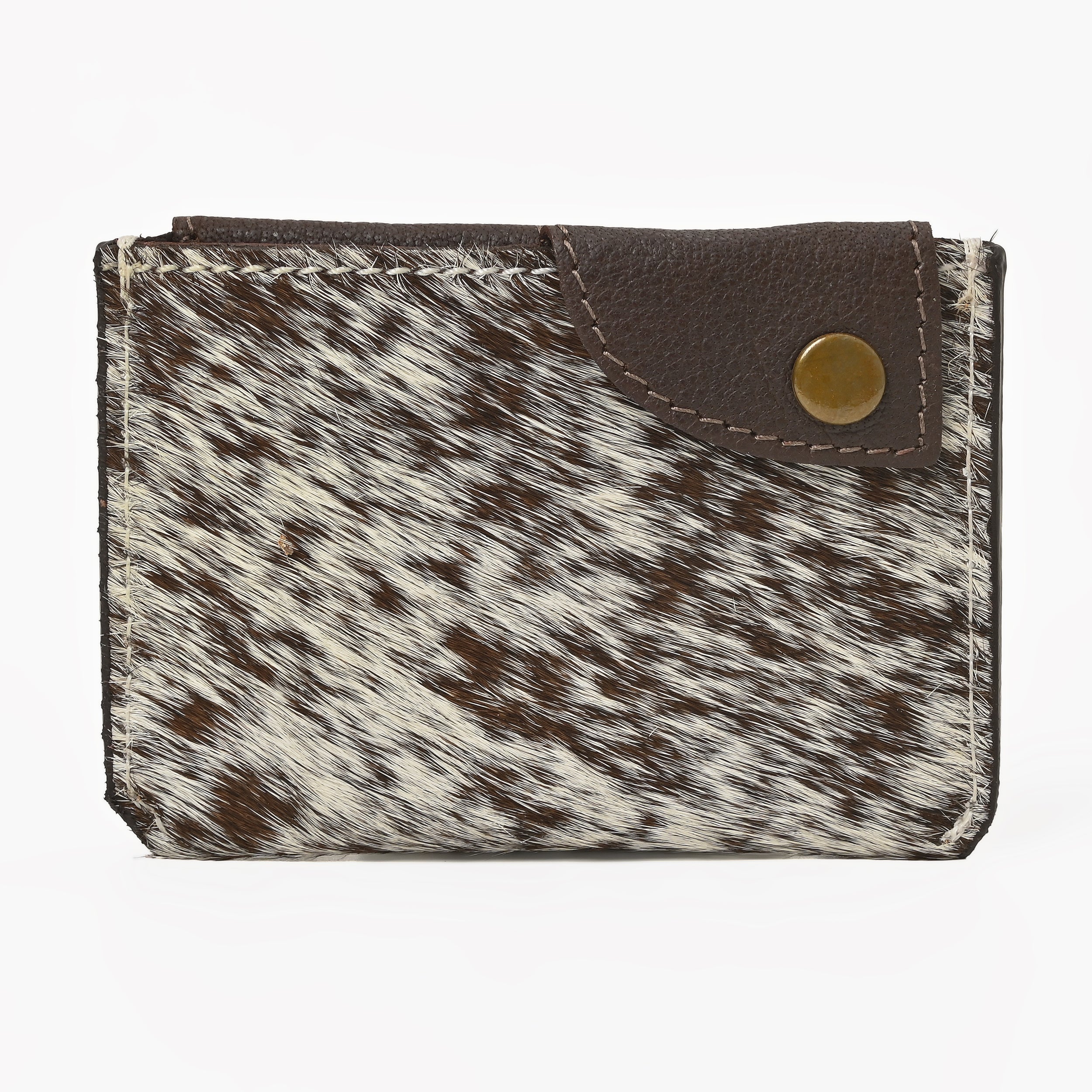 Western Cowhide Leather Snap Cardholder – Slim Hair-On Wallet with Button Closure