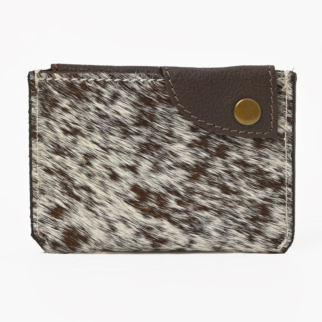 Western Cowhide Leather Snap Cardholder – Slim Hair-On Wallet with Button Closure