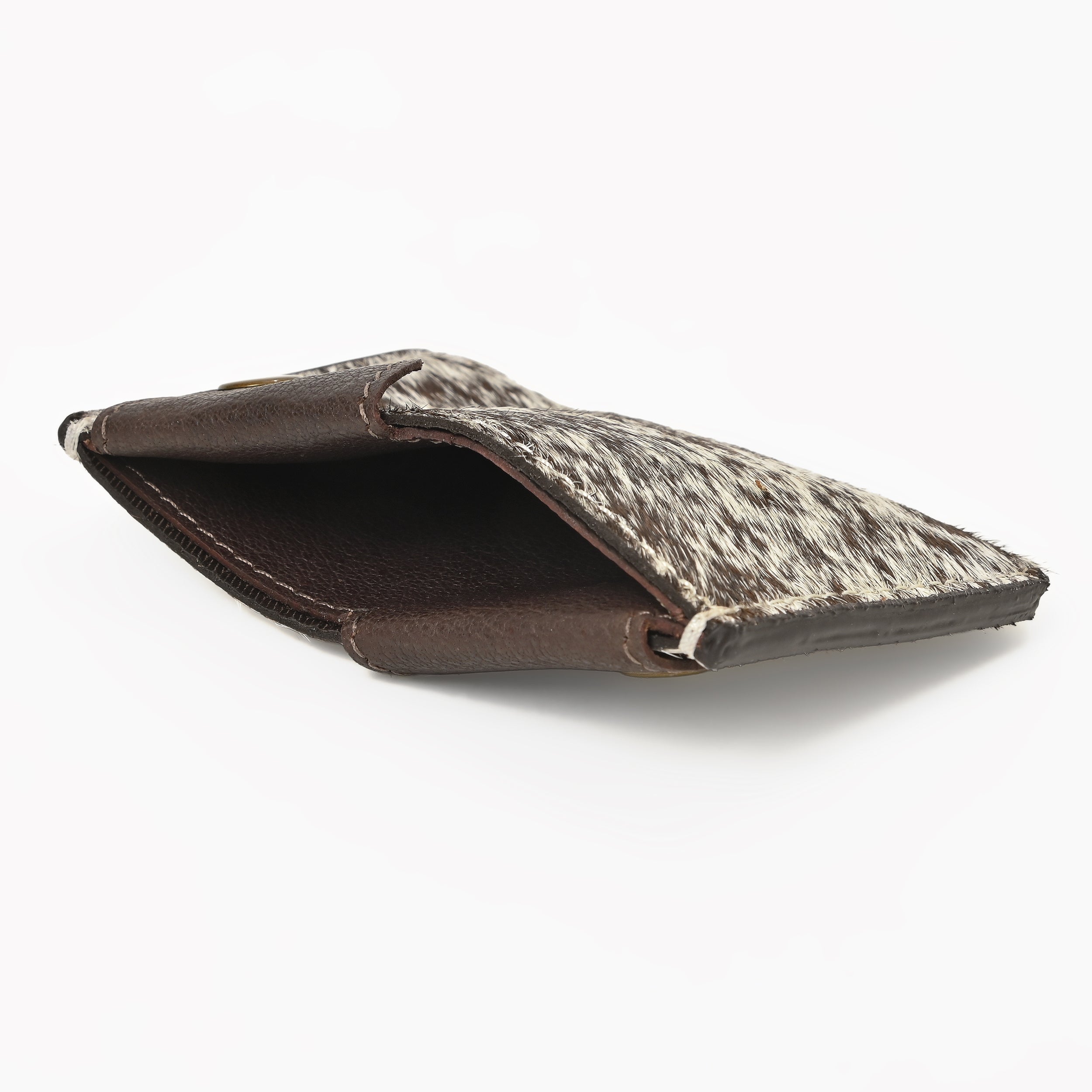 Western Cowhide Leather Snap Cardholder – Slim Hair-On Wallet with Button Closure