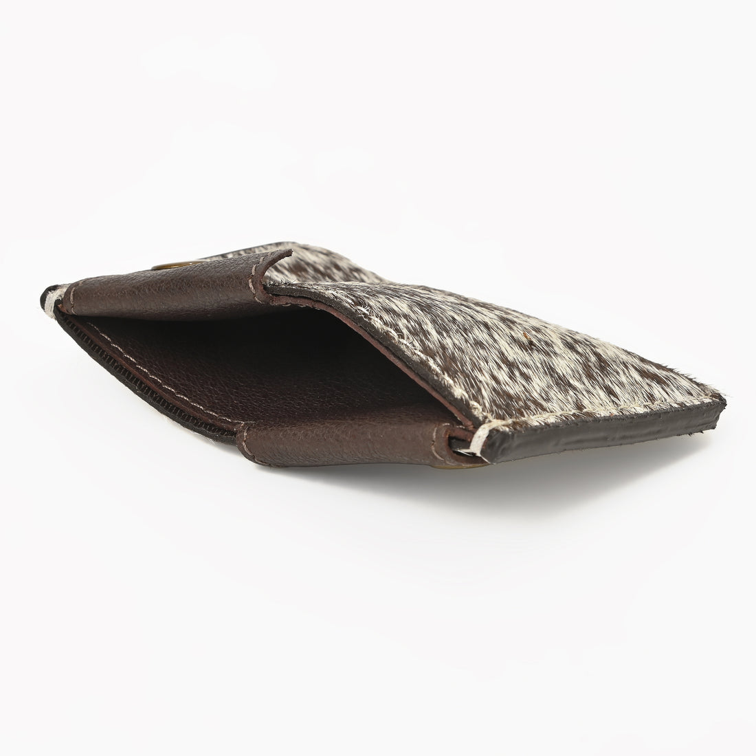 Western Cowhide Leather Snap Cardholder – Slim Hair-On Wallet with Button Closure